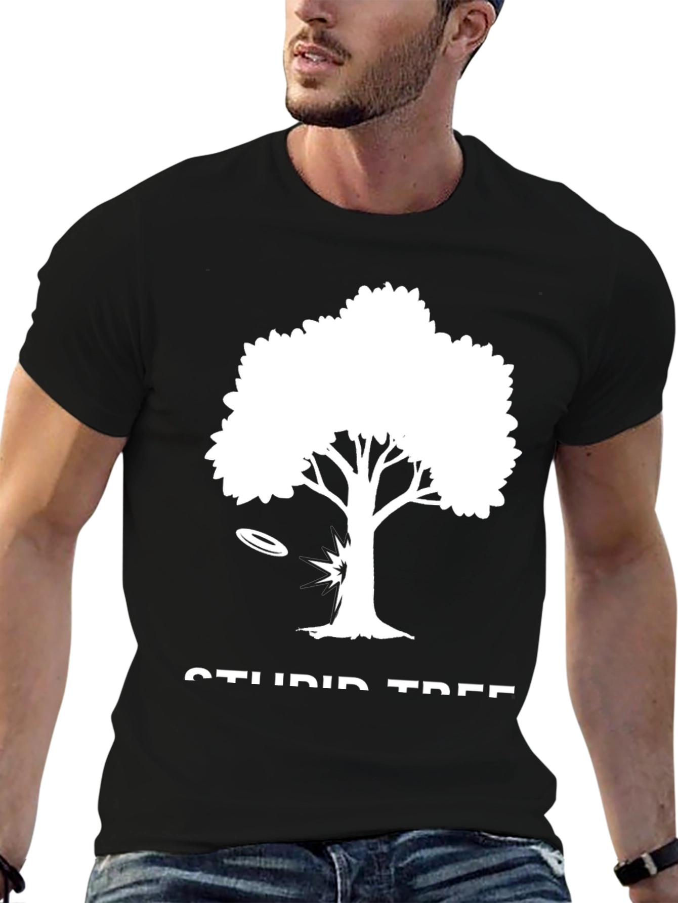 Black Stupid Tree Disc Golf T-Shirt - Funny Gift view 6