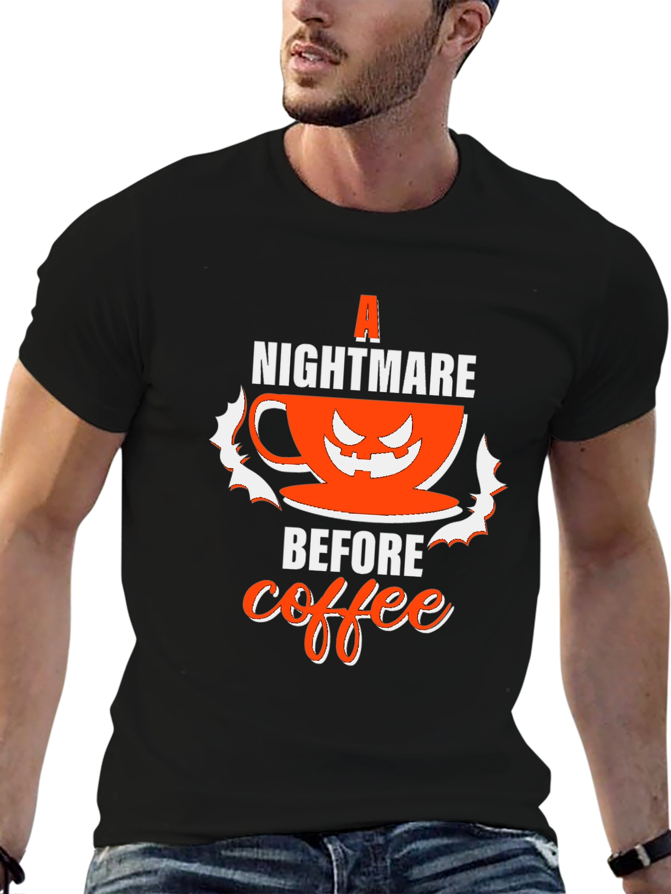 Black Nightmare Before Coffee Halloween T-Shirt view 6