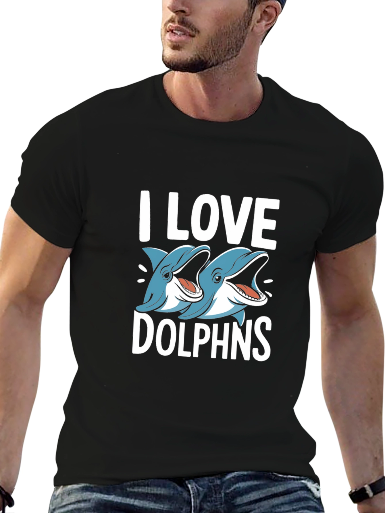 Black I Love Dolphins Black Graphic Tee view 6