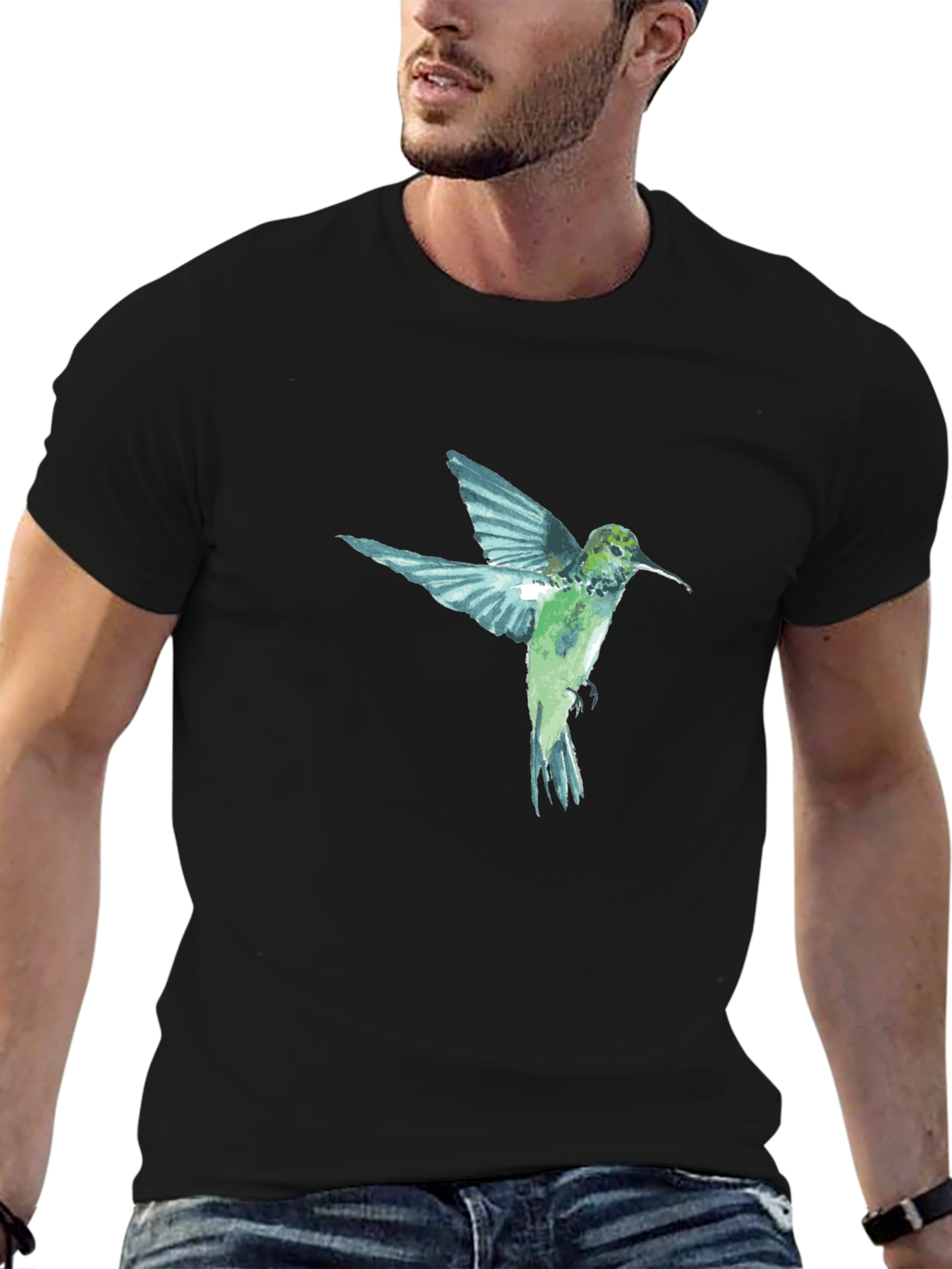 Black Hummingbird Graphic Print Black T-Shirt view 6