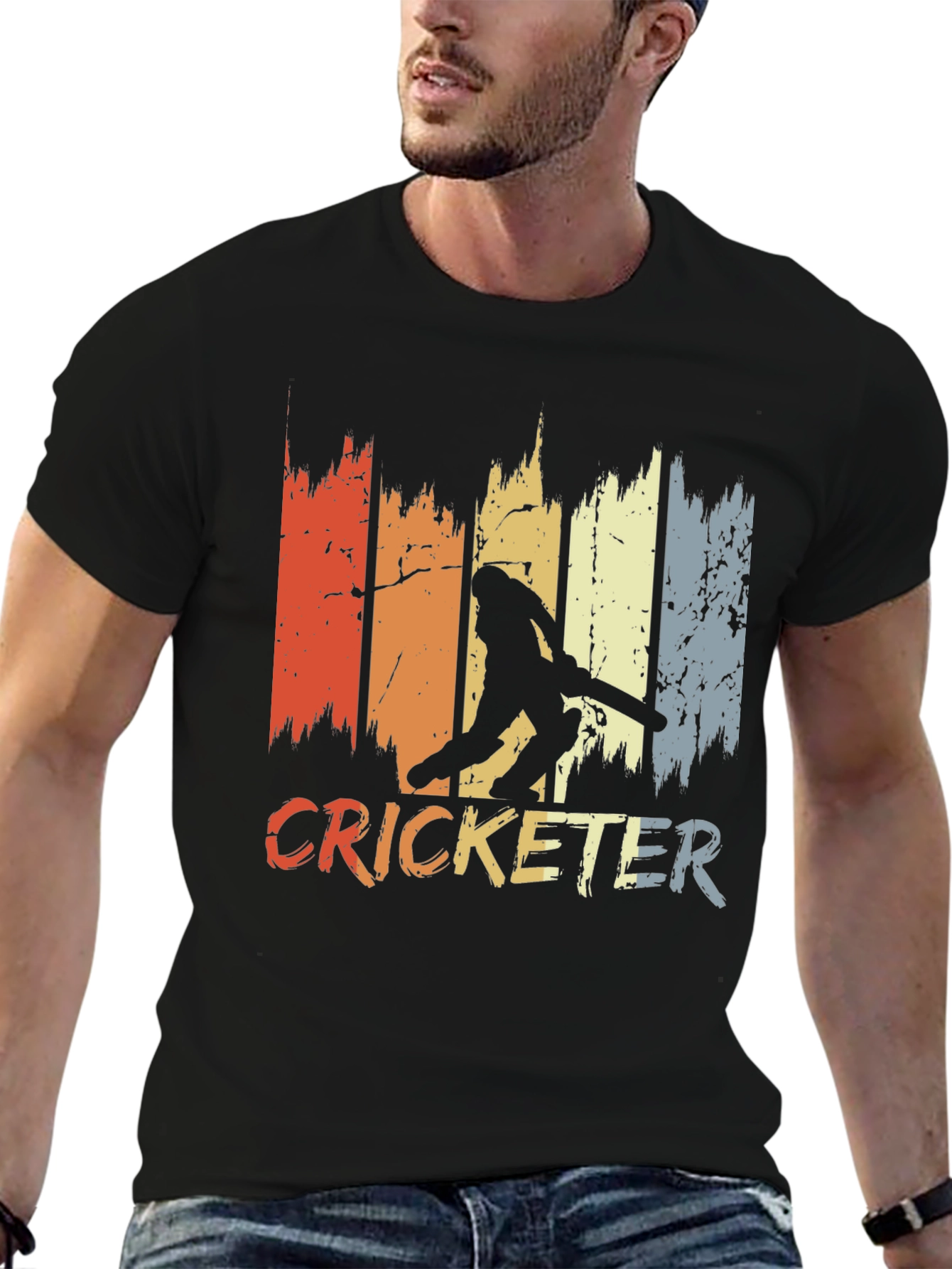 Black Vintage Cricketer T-Shirt - Retro Style view 6