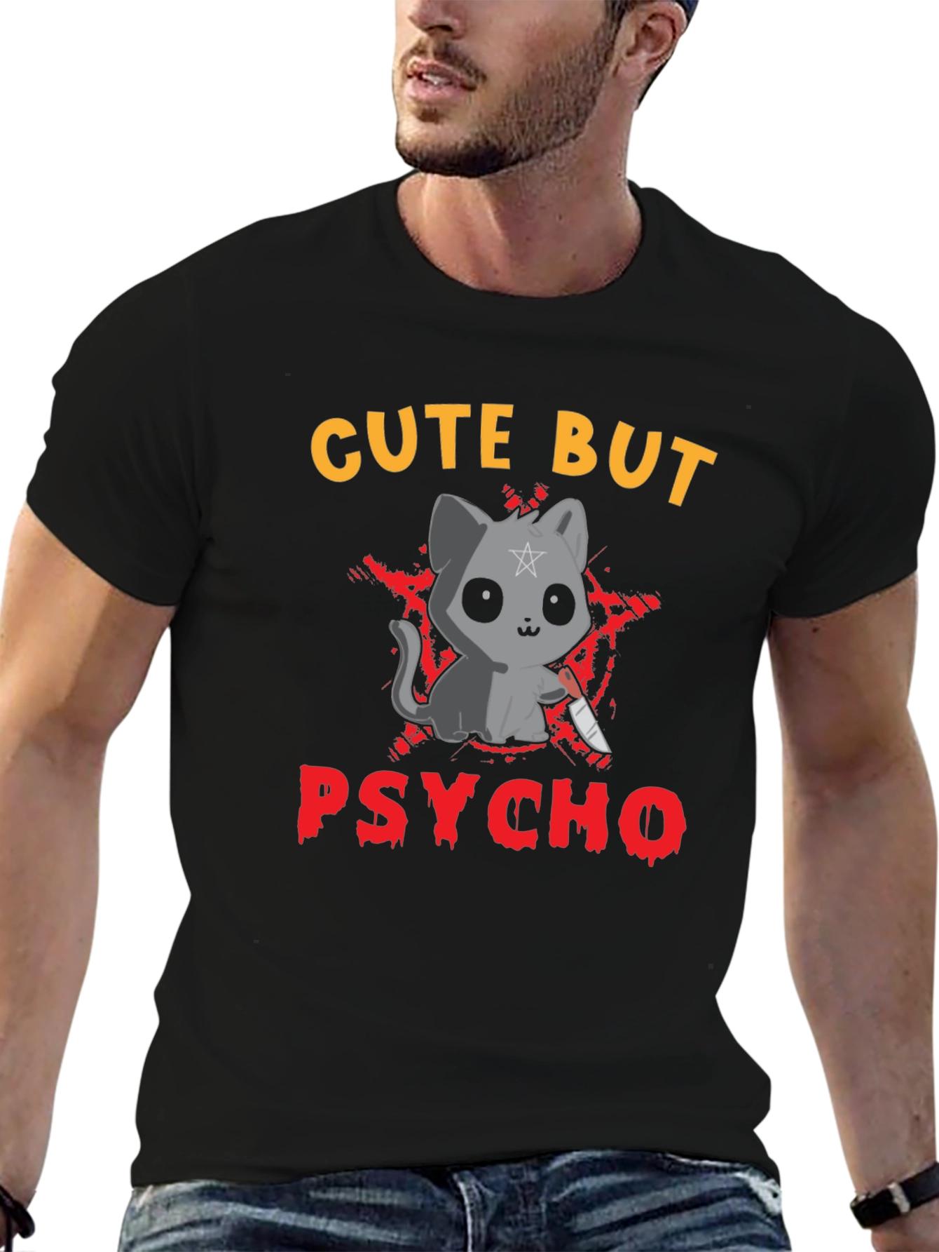 Black Cute But Psycho Cat Graphic Tee view 6