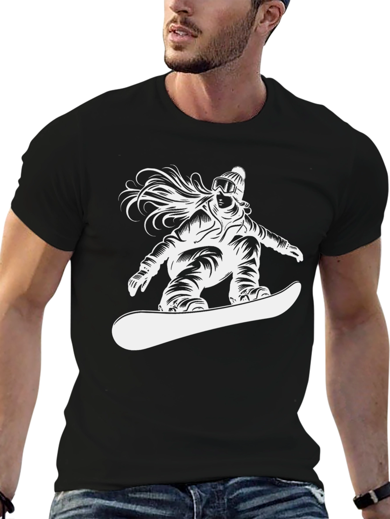 Black Snowboarder Graphic T-Shirt - Black Casual Tee view 6