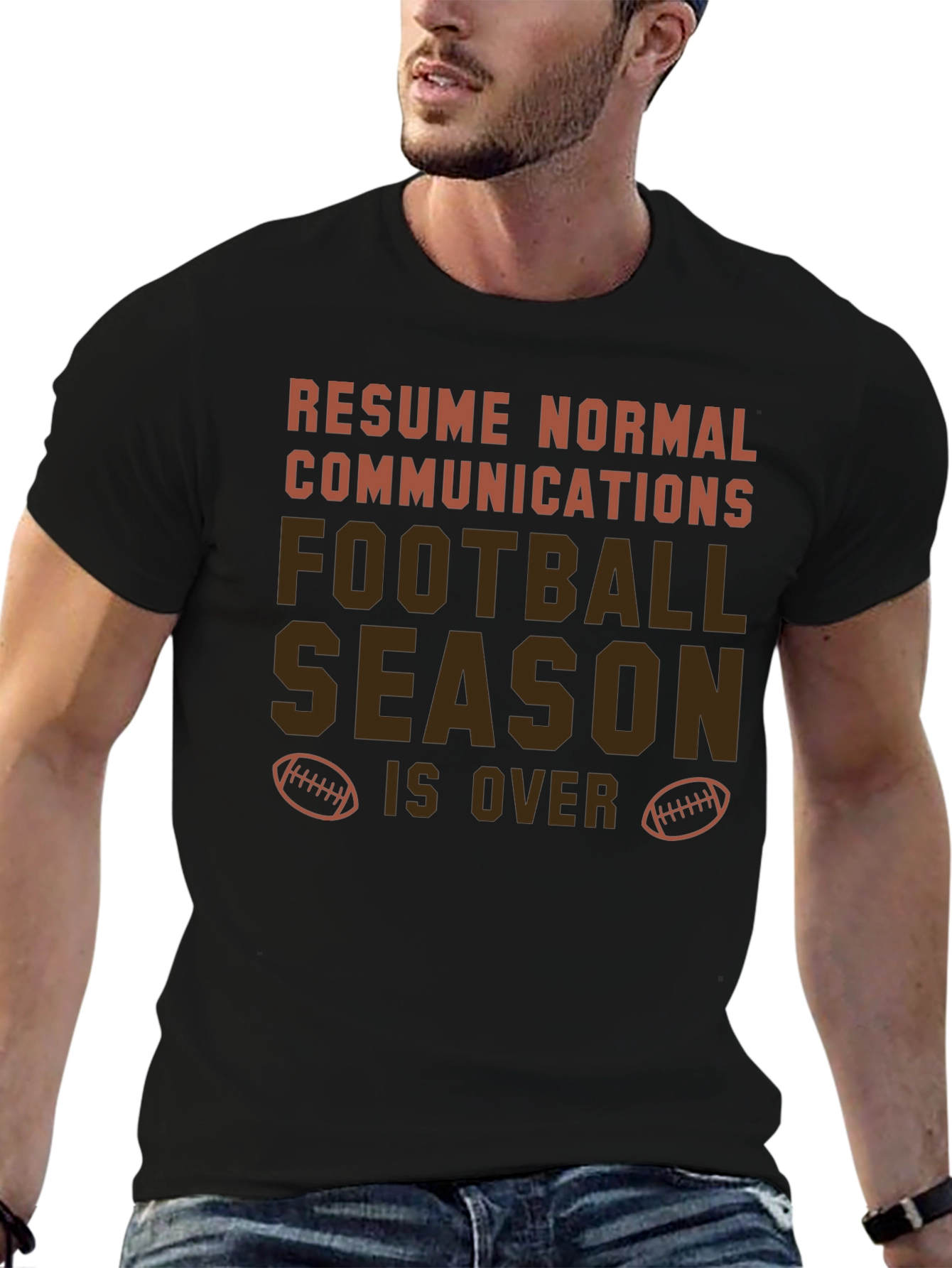 Black Resume Normal Communications Football Season T-Shirt view 6