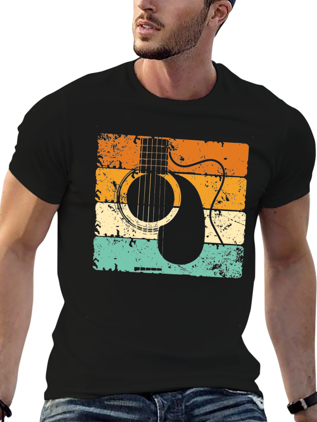 Black Retro Guitar Graphic T-Shirt view 6