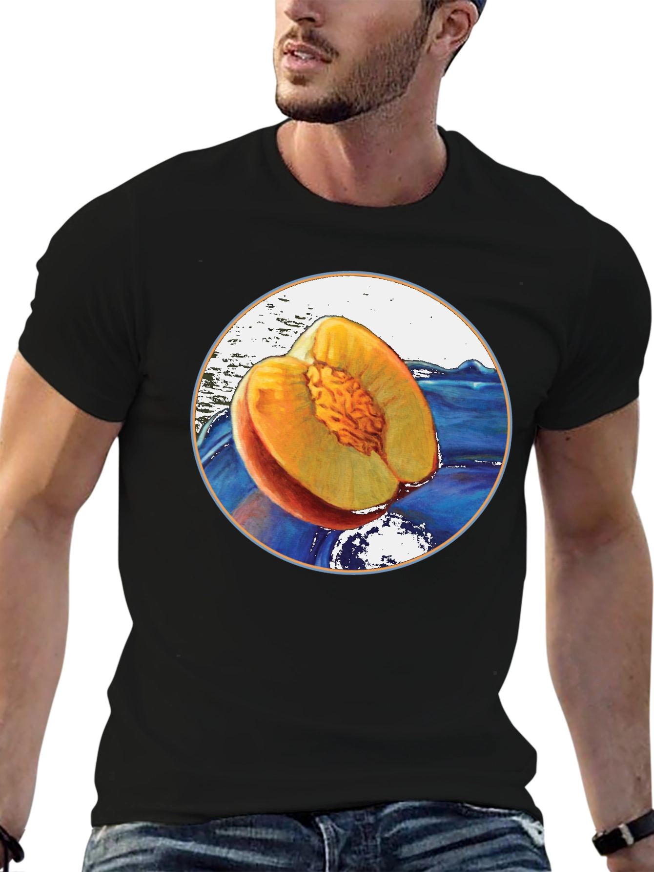 Black Peach Fruit Graphic T-Shirt - Unique Design view 6