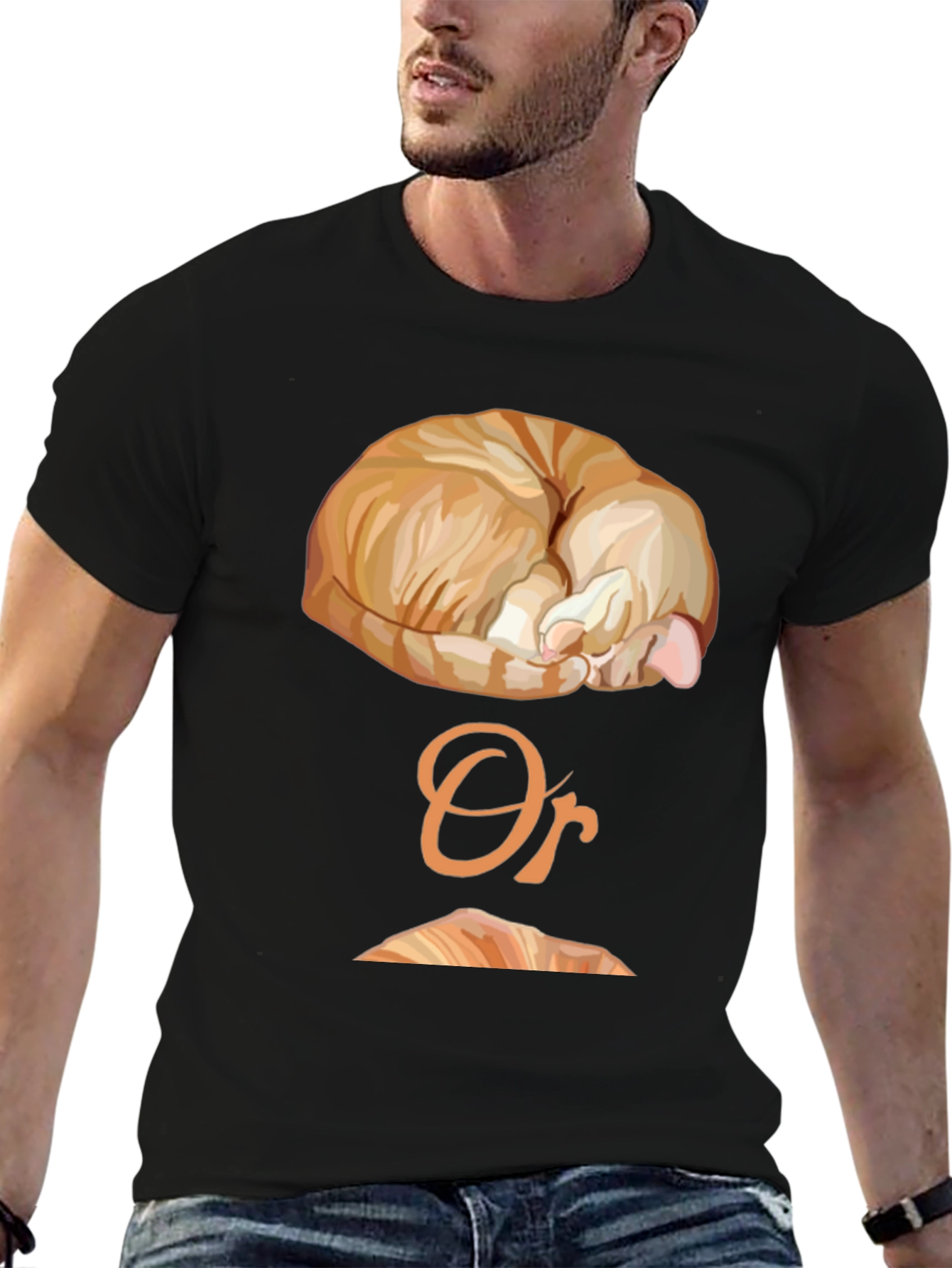Black Cat Nap or Croissant Graphic T-Shirt view 6