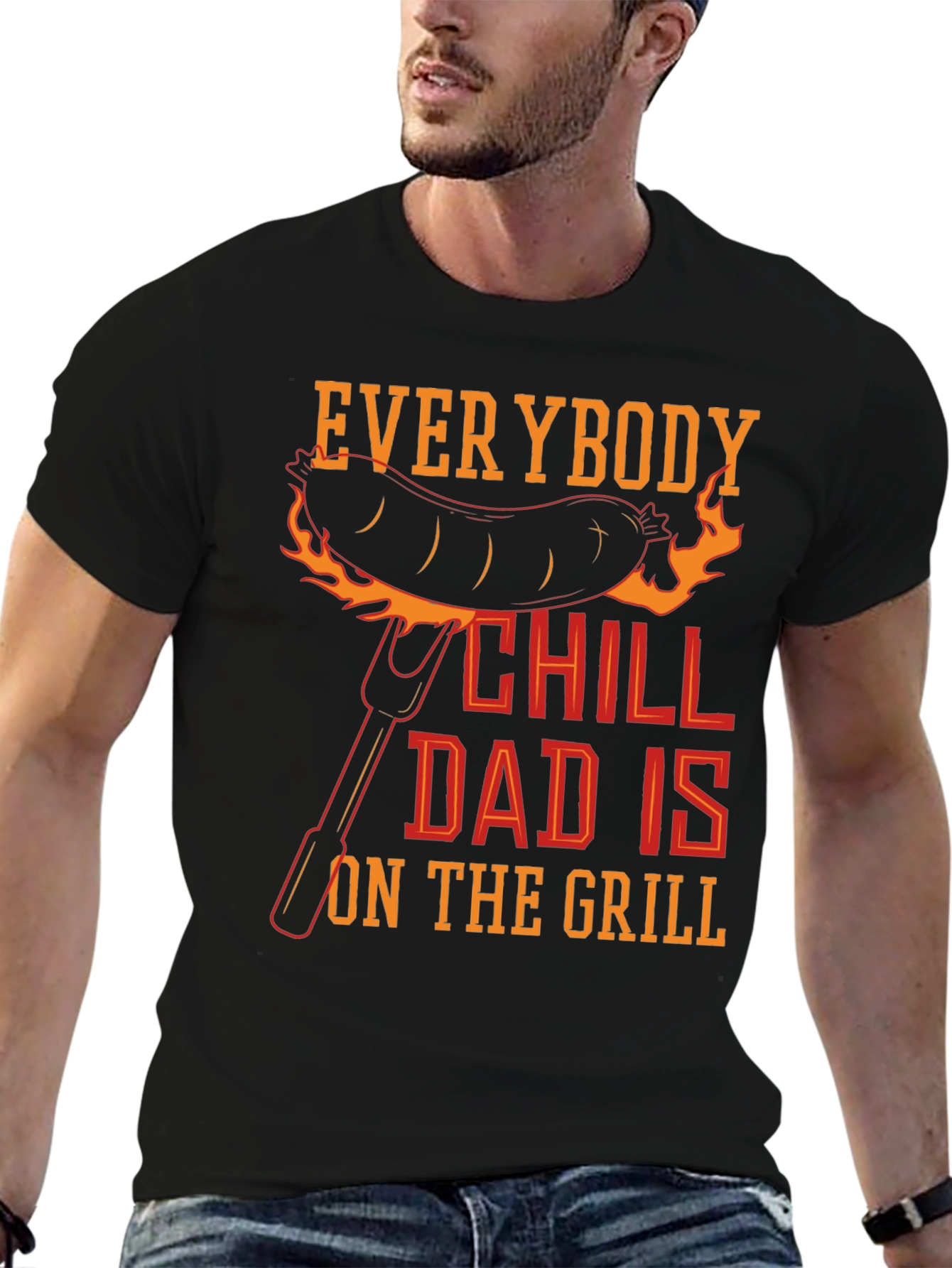 Black Everybody Chill Dad Is On The Grill T-Shirt view 6