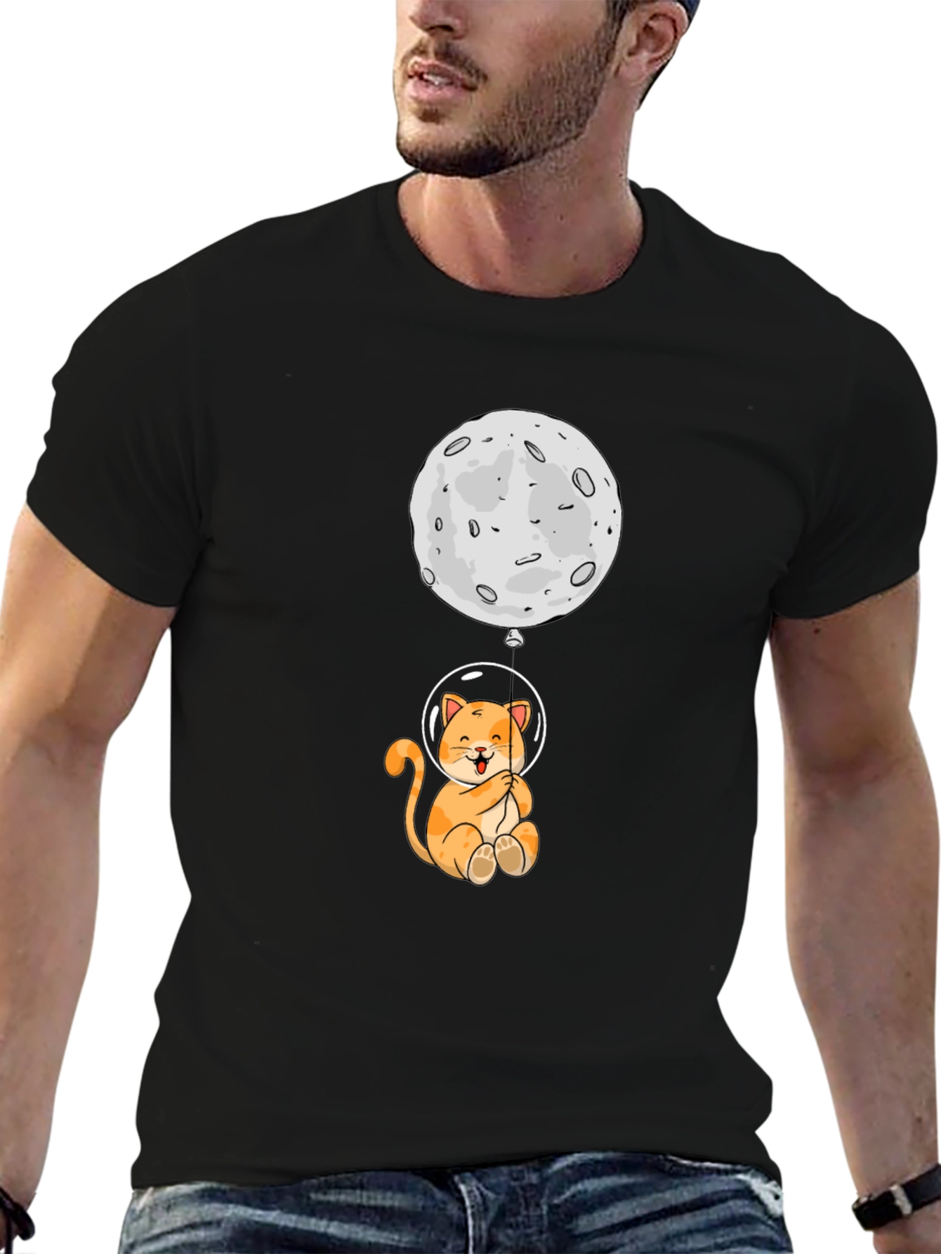 Black Astronaut Cat & Moon Graphic Tee view 6
