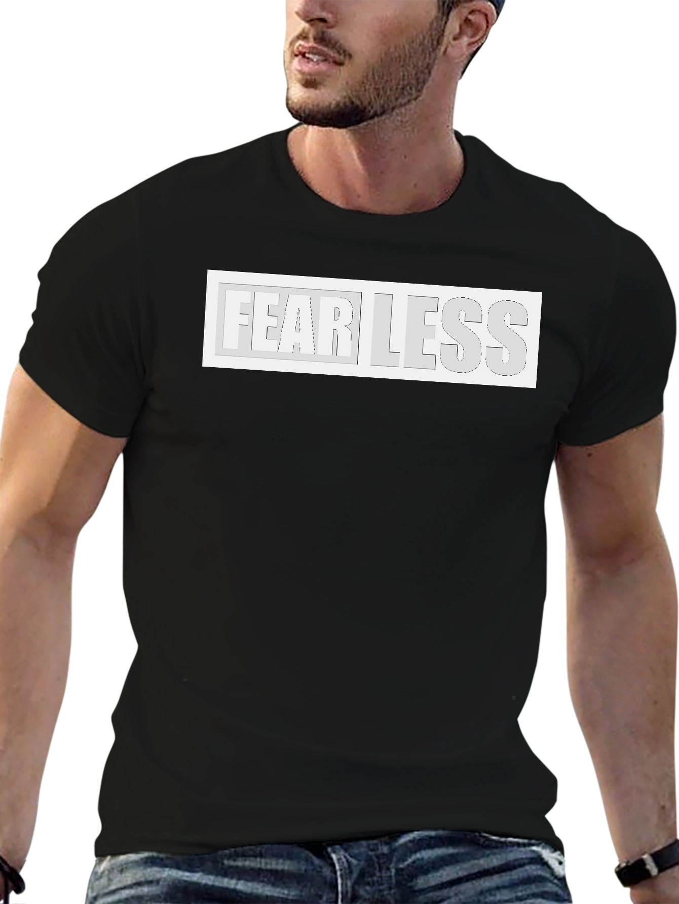 Black Fearless Graphic Print Black T-Shirt view 6