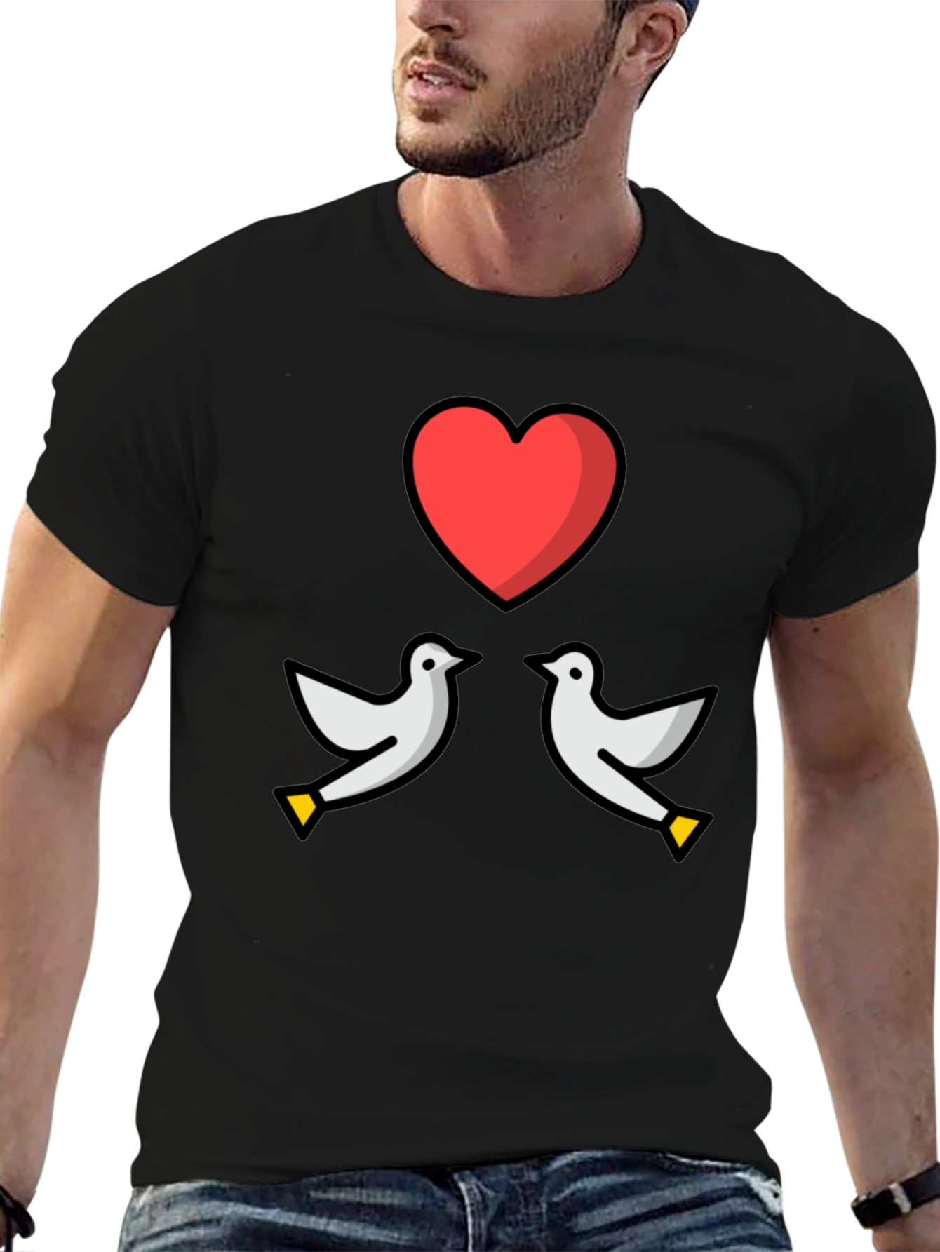 Black Dove Heart Graphic Tee - Love & Peace T-Shirt view 6