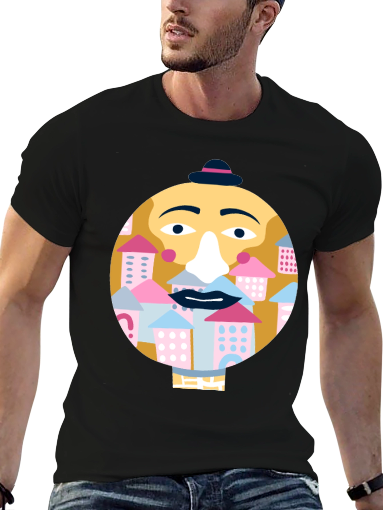 Black Quirky Face Graphic T-Shirt - City Beard view 6