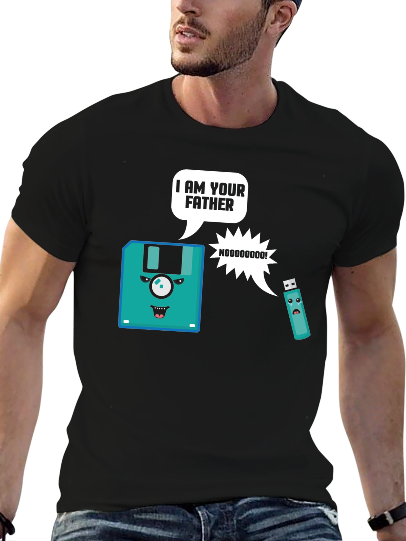 Black I Am Your Father Floppy Disk T-Shirt view 6