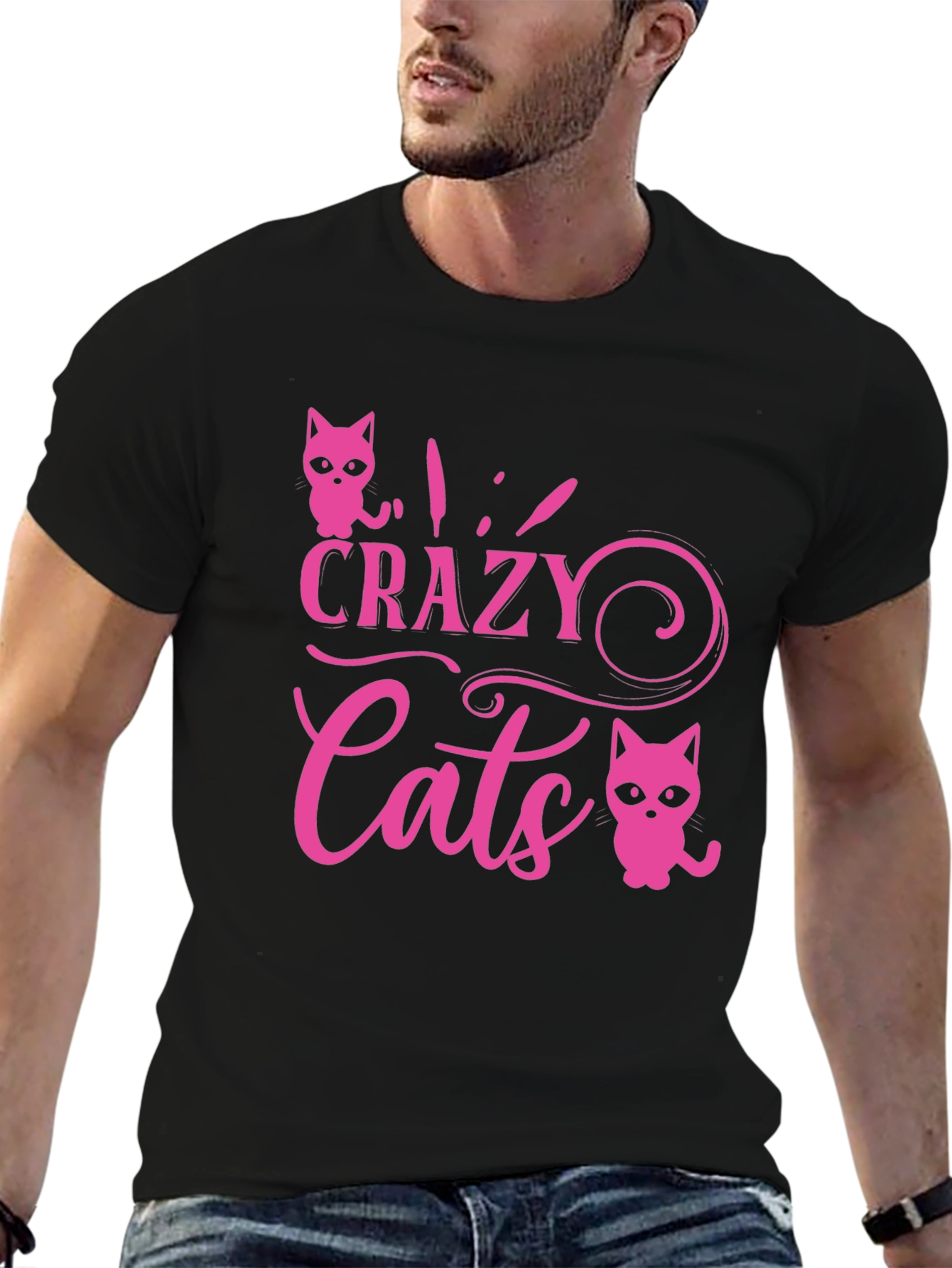 Black Crazy Cats Graphic Tee - Pink view 6