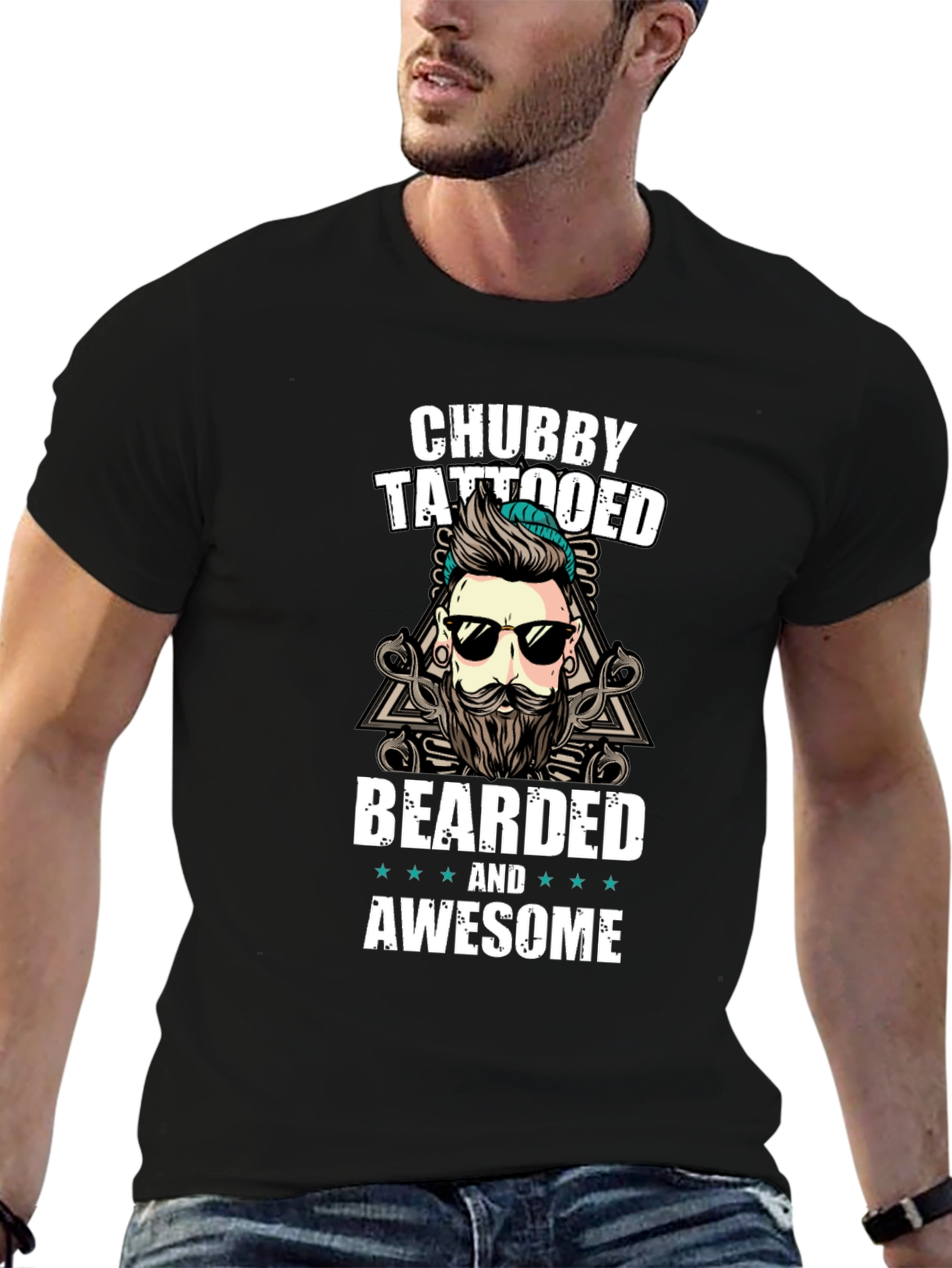 Black Chubby Tattooed Bearded Awesome T-Shirt view 6
