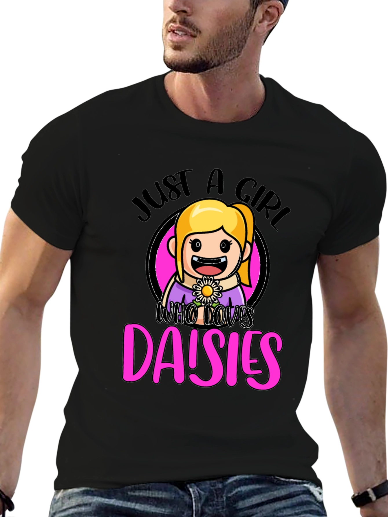 Black Just a Girl Who Loves Daisies Graphic T-Shirt view 6