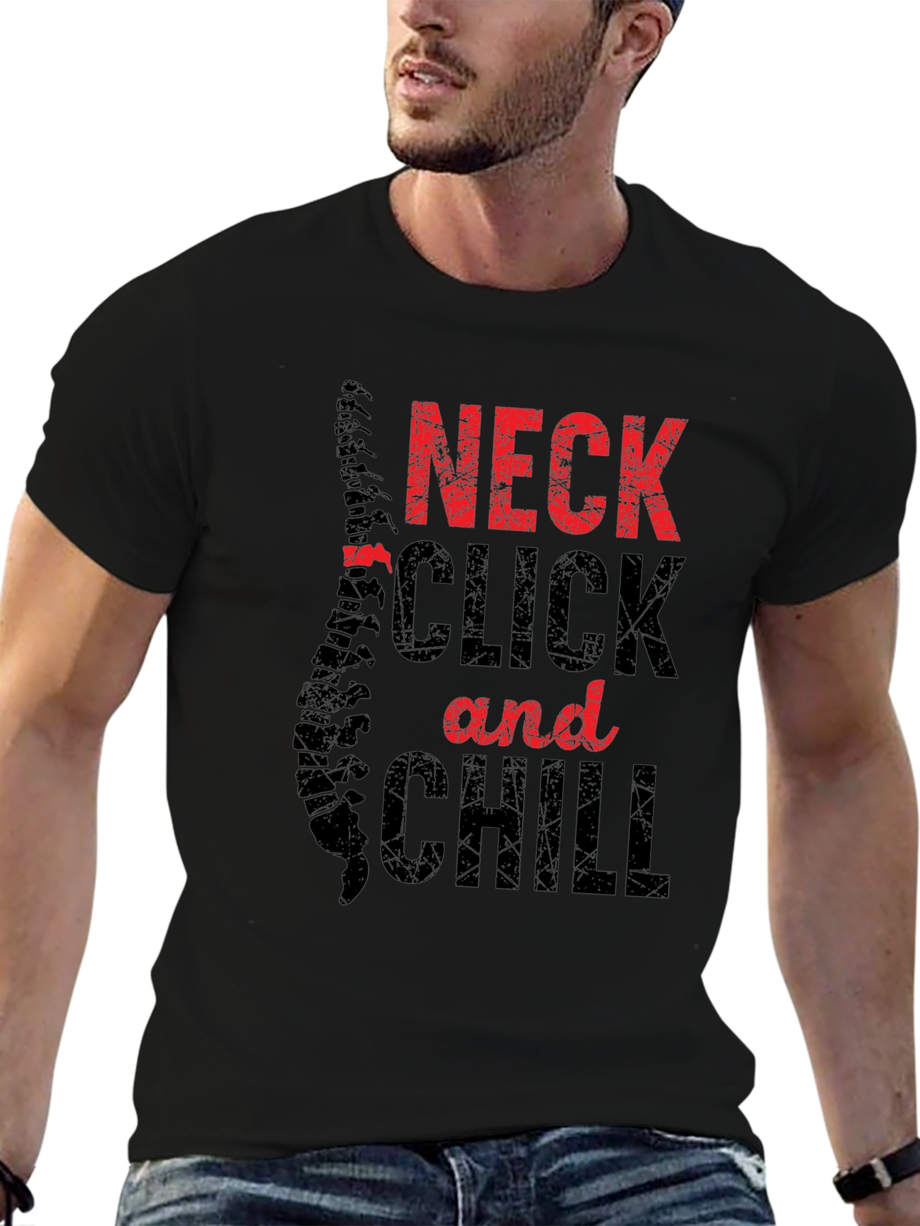 Black Neck Click and Chill Graphic Tee - Chiropractic Humor view 6