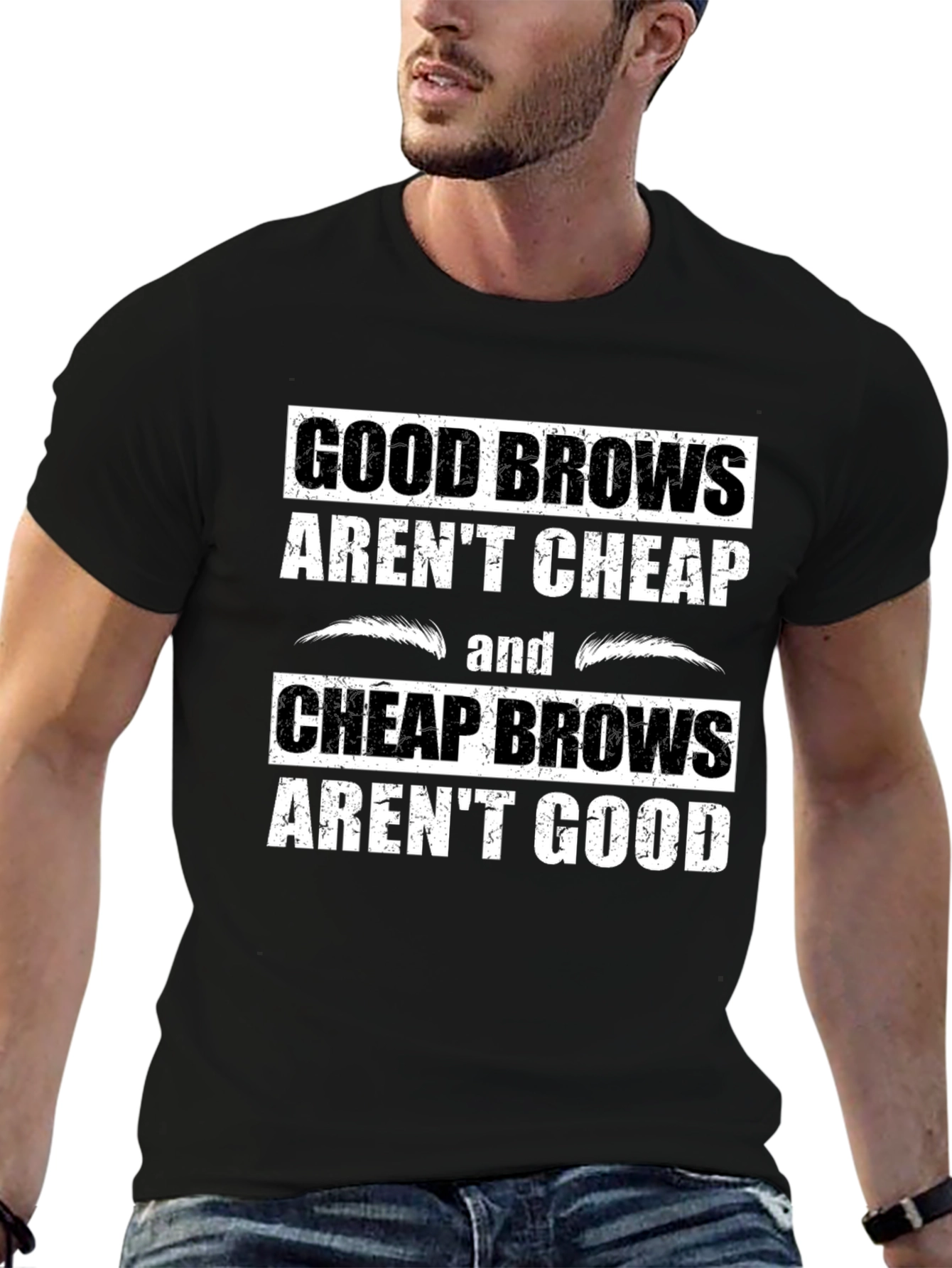 Black Good Brows T-Shirt - Funny Eyebrow Humor Tee view 6