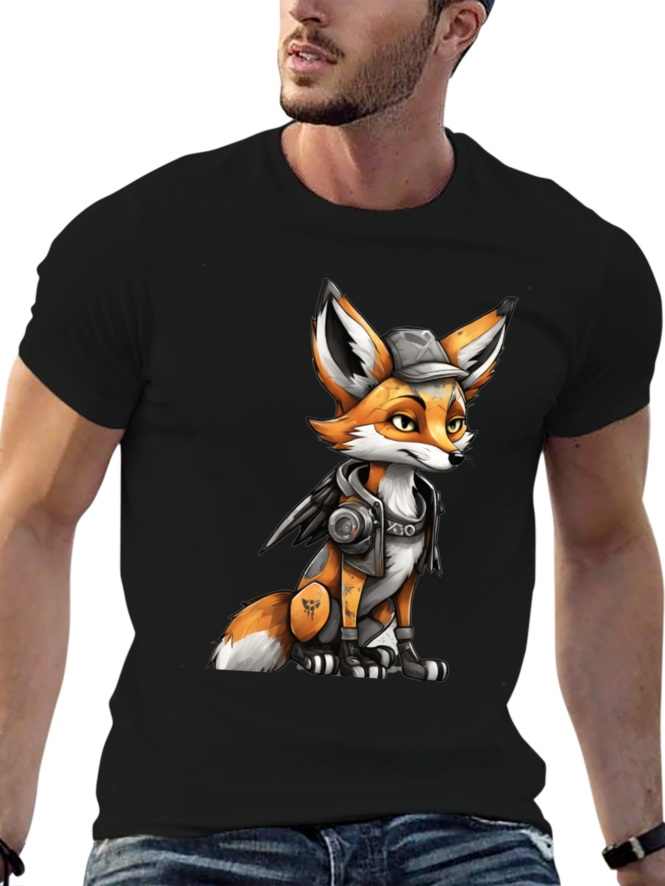 Black Fox Character Graphic Black T-Shirt view 6