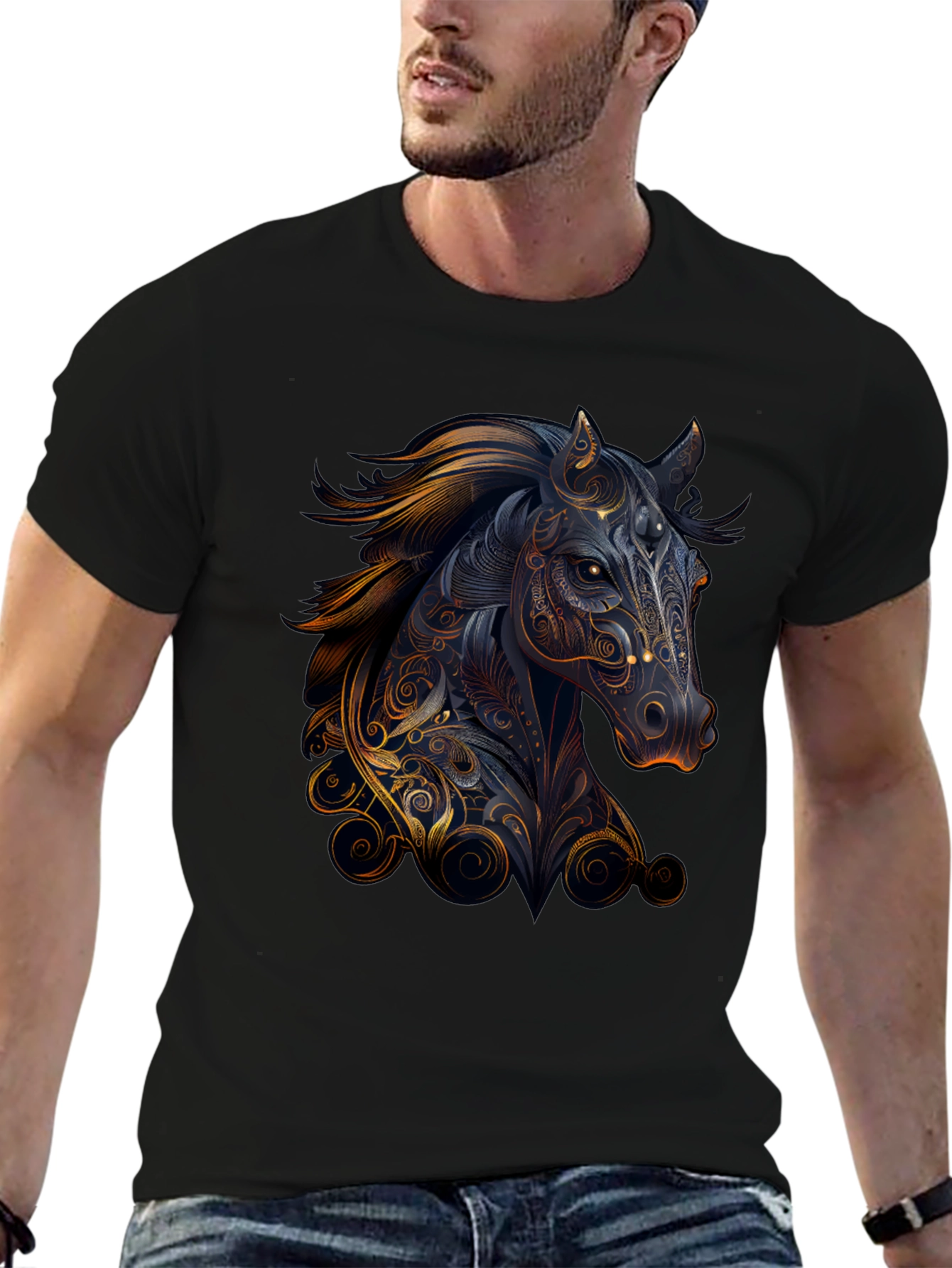 Black Horse Graphic Print Black T-Shirt view 6