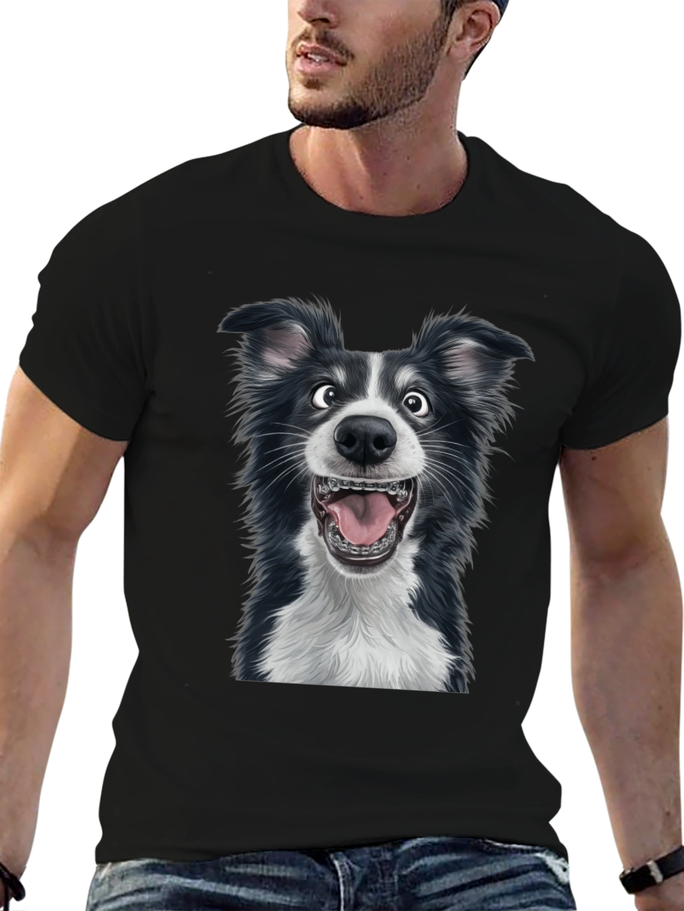 Black Funny Dog Graphic Tee - Black Cotton Blend T-Shirt view 6
