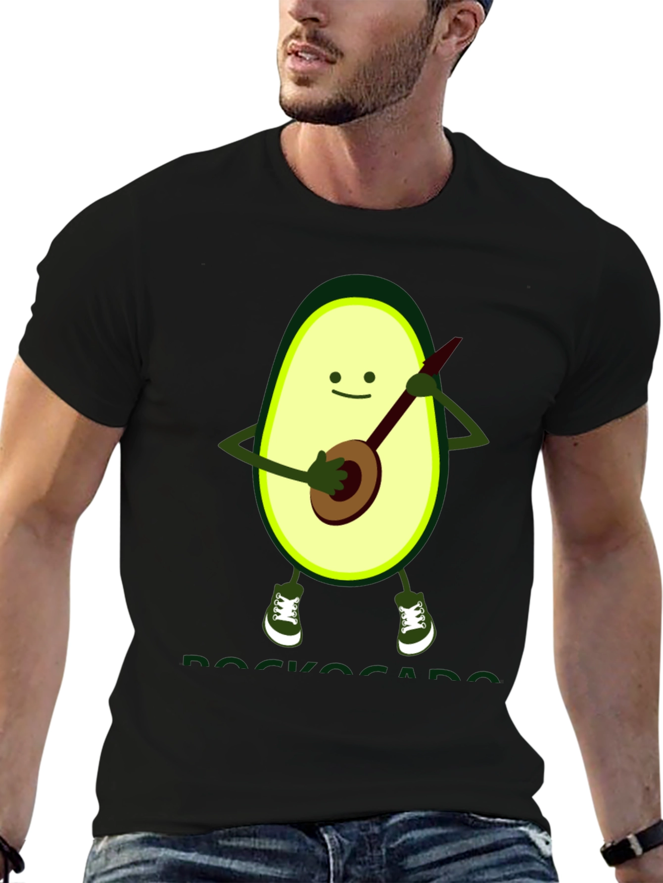 Black Avocado Banjo Player Graphic T-Shirt view 6