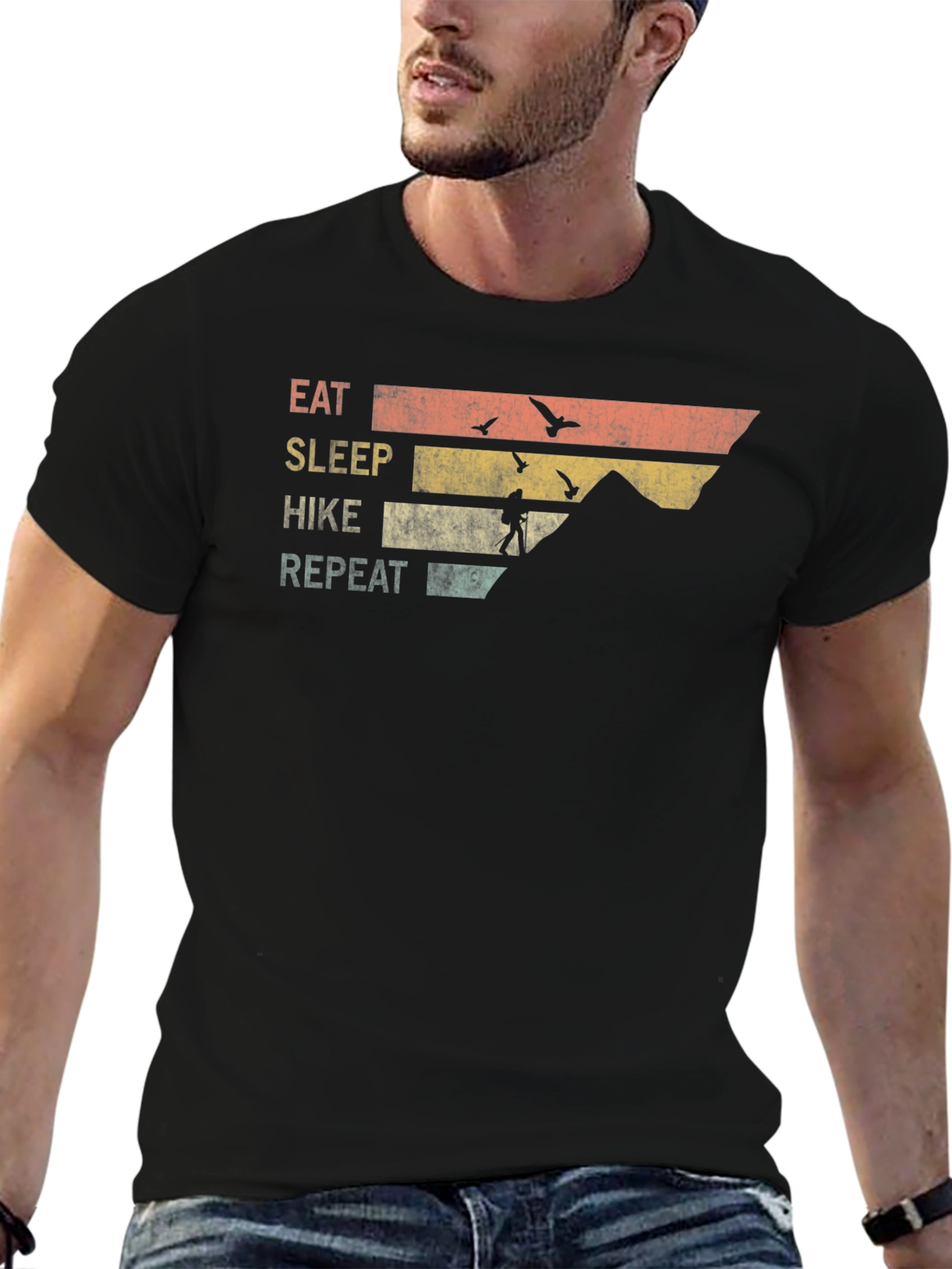 Black Eat Sleep Hike Repeat T-Shirt - Mountain Adventure Tee view 6