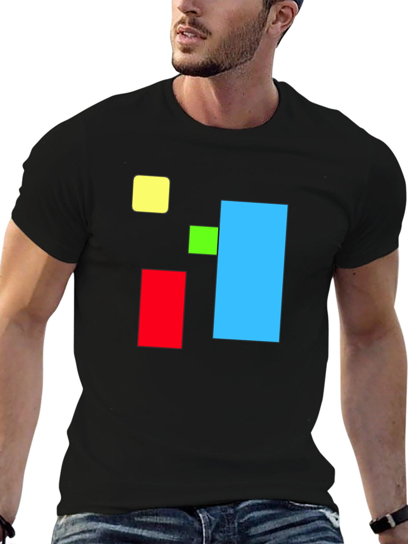 Black Abstract Geometric Square T-Shirt - Bold Colors view 6
