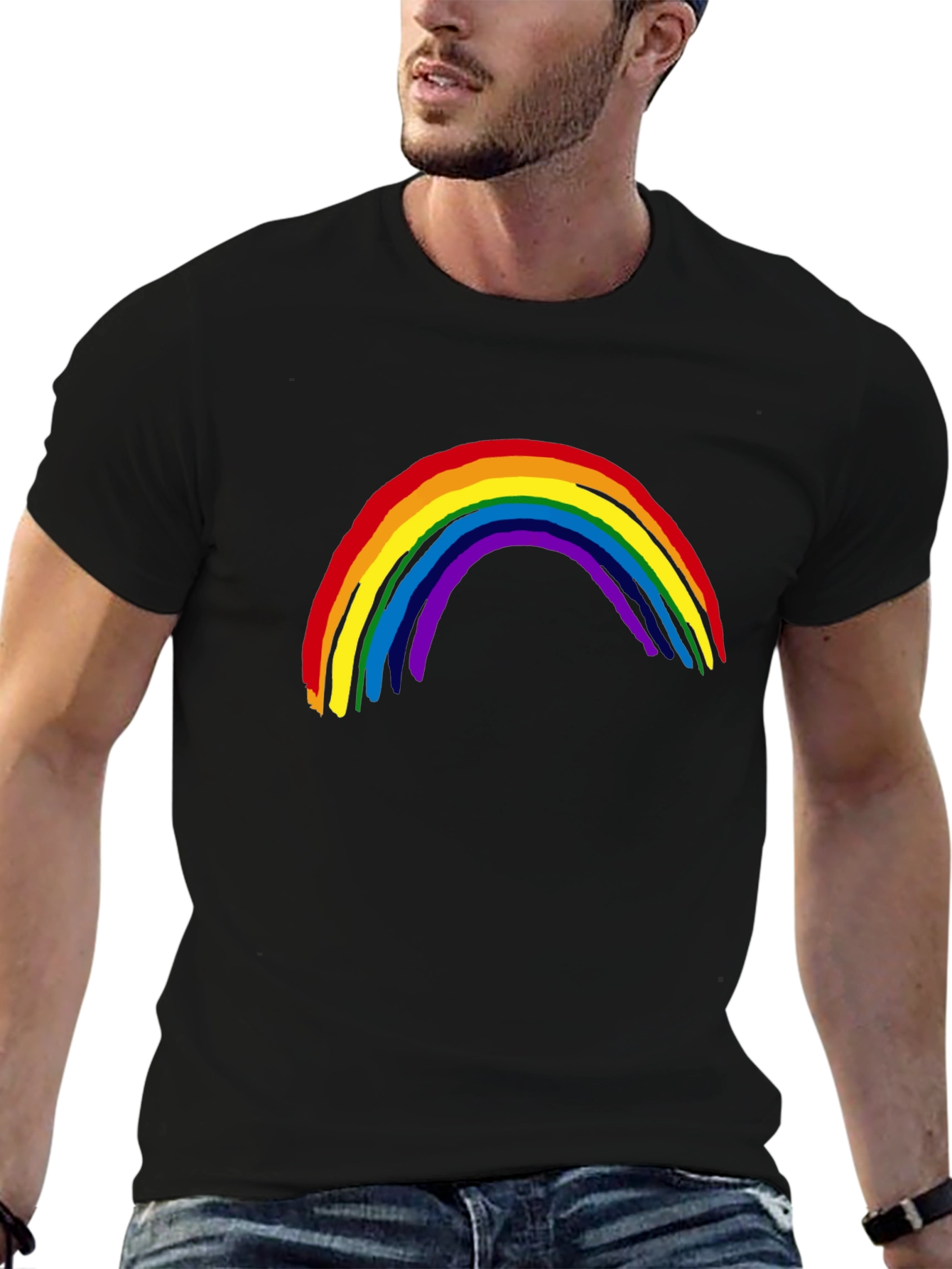 Black Rainbow Graphic Tee - Black Casual Shirt view 6