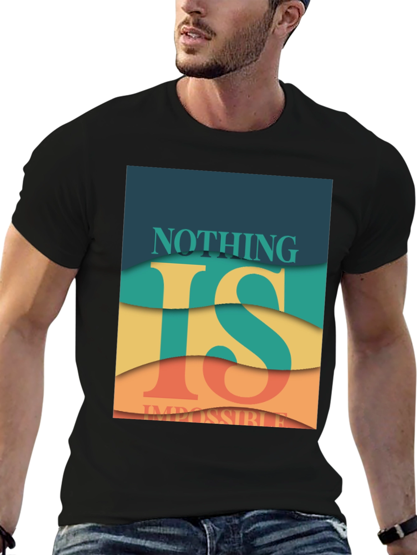 Black Nothing is Impossible Graphic T-Shirt view 6