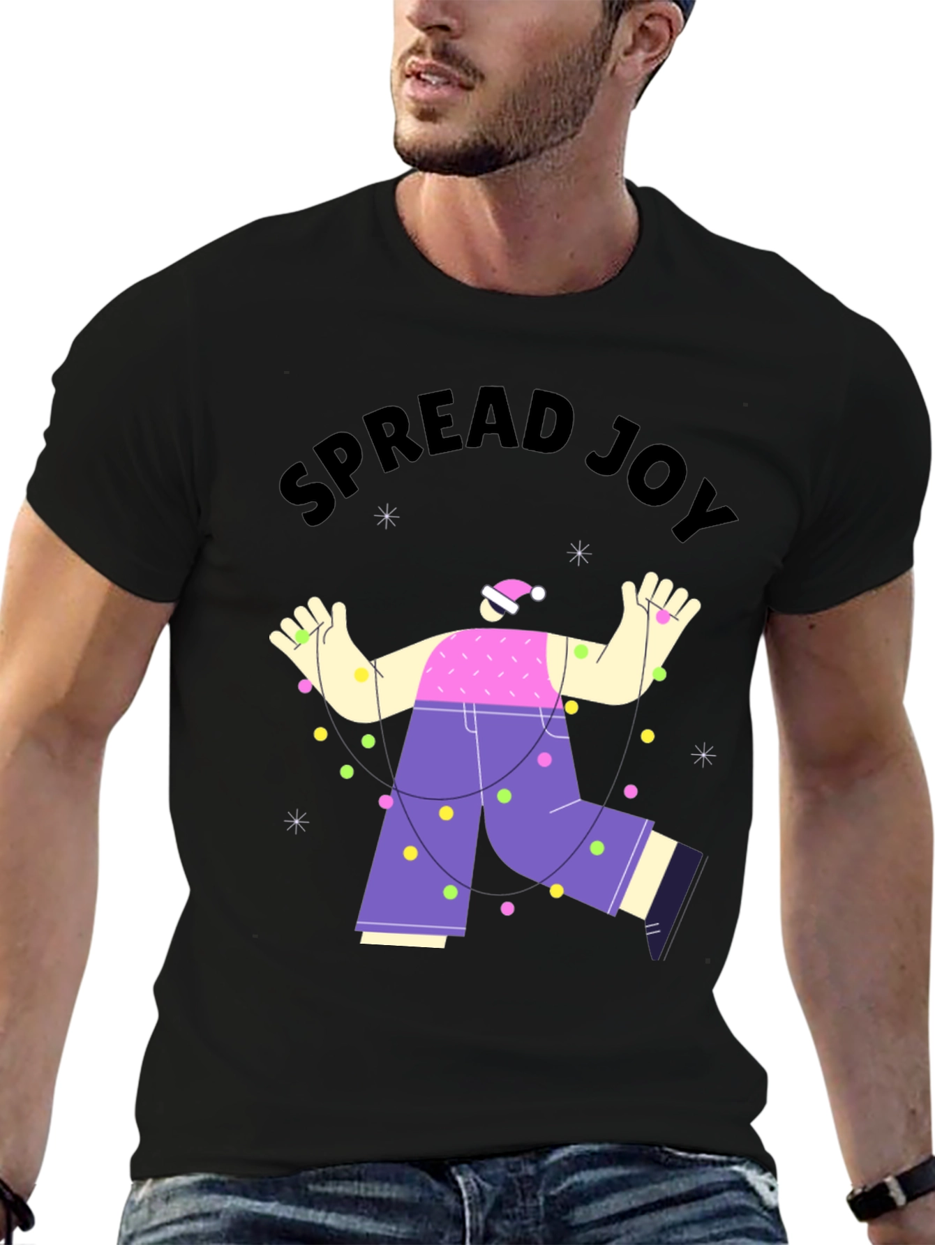 Black Spread Joy Holiday T-Shirt - Unisex Christmas Tee view 6