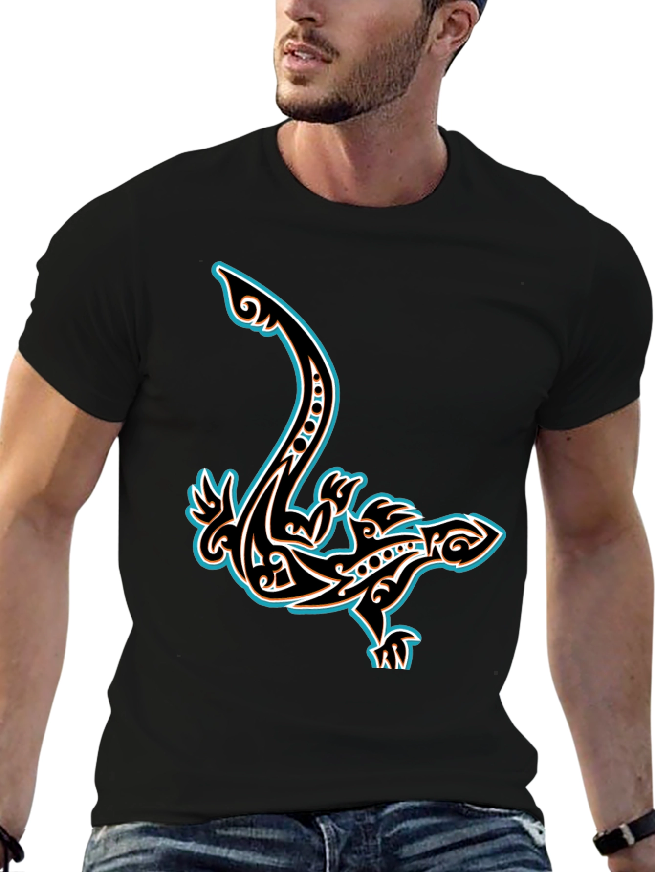 Black Tribal Lizard Graphic T-Shirt - Cool Unique Design view 6