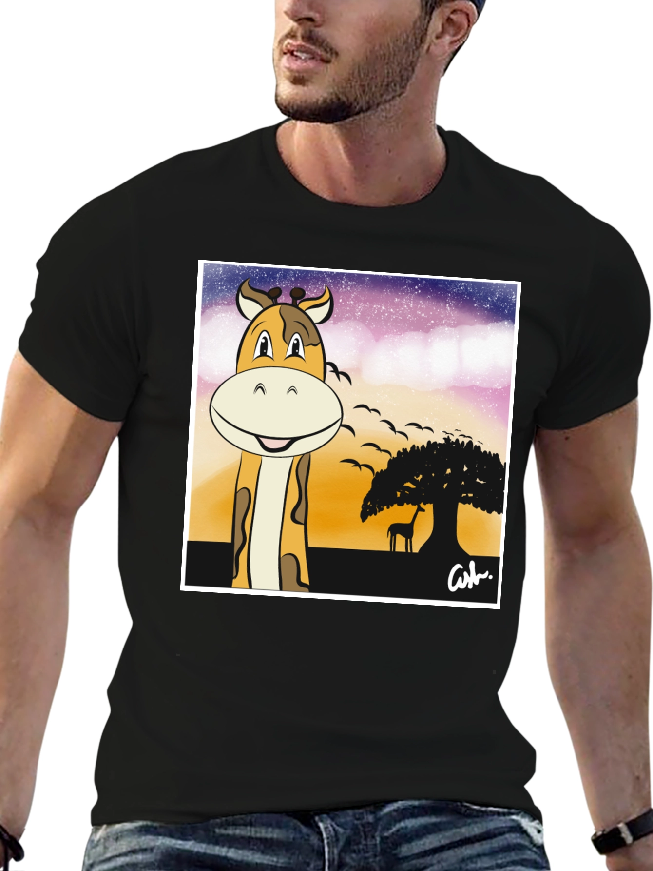 Black Giraffe Safari T-Shirt - Cartoon Design view 6