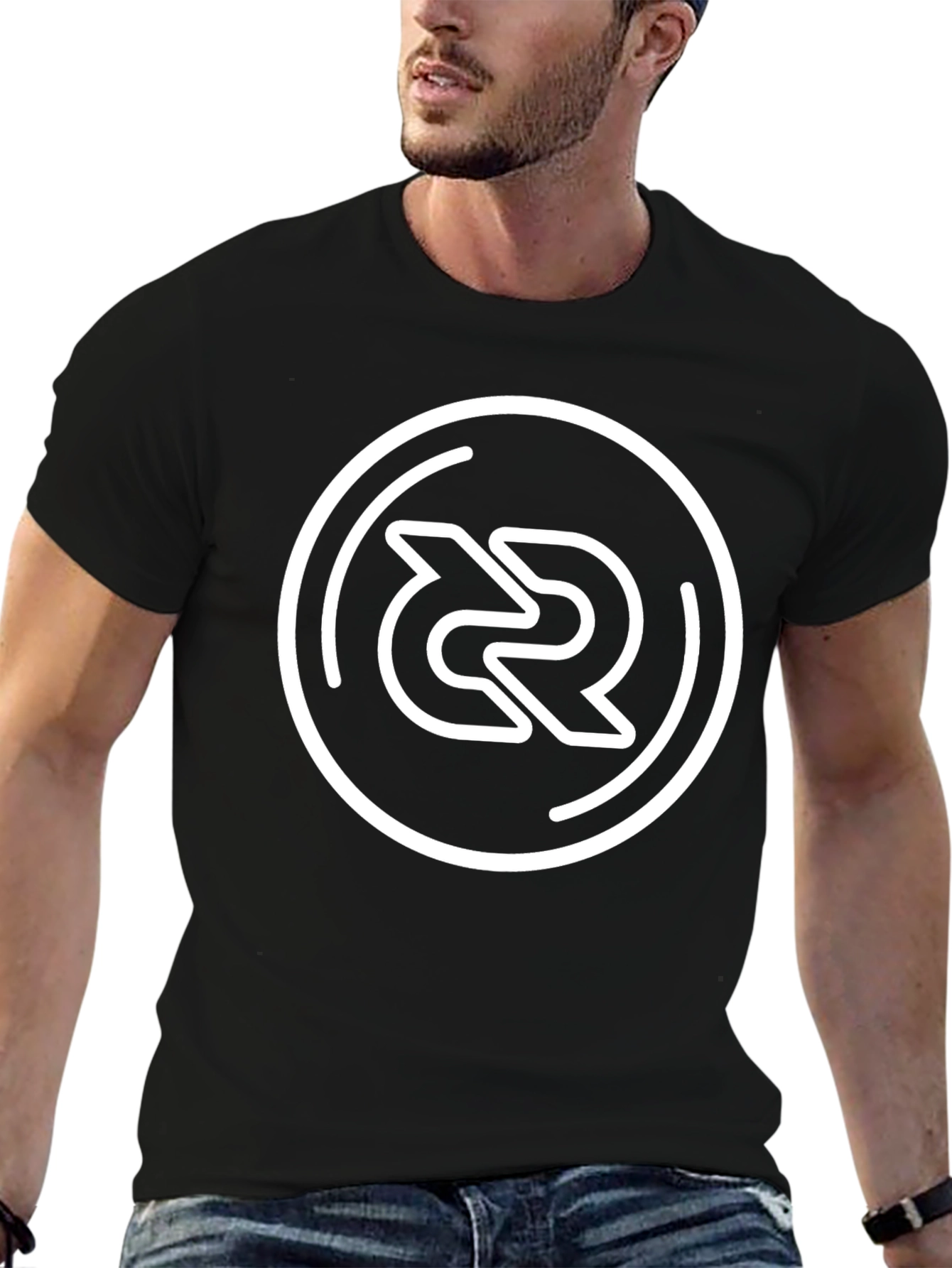 Black Graphic Black Tee with Circular Logo view 6
