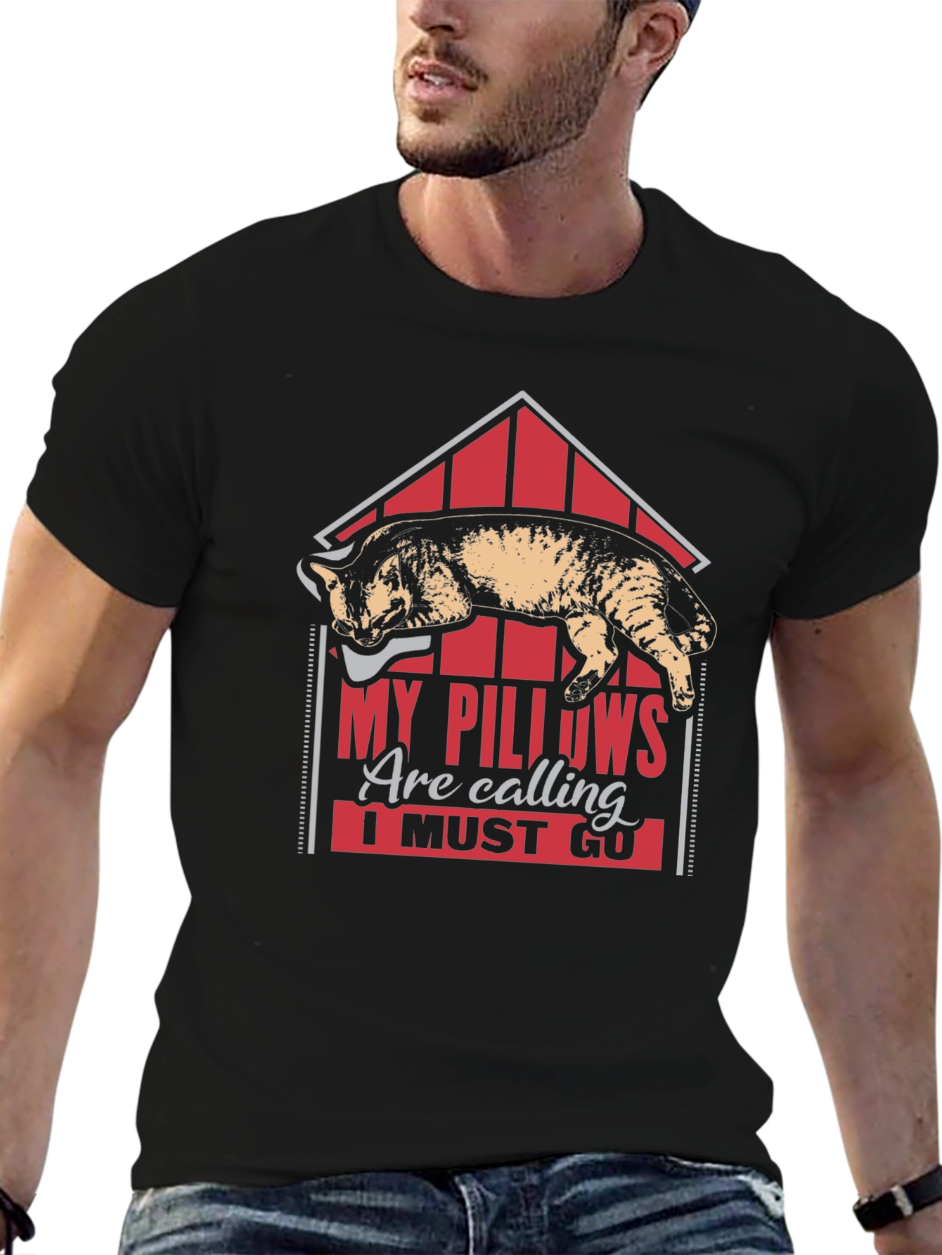 Black My Pillows Are Calling Funny Cat Lover T-Shirt view 6