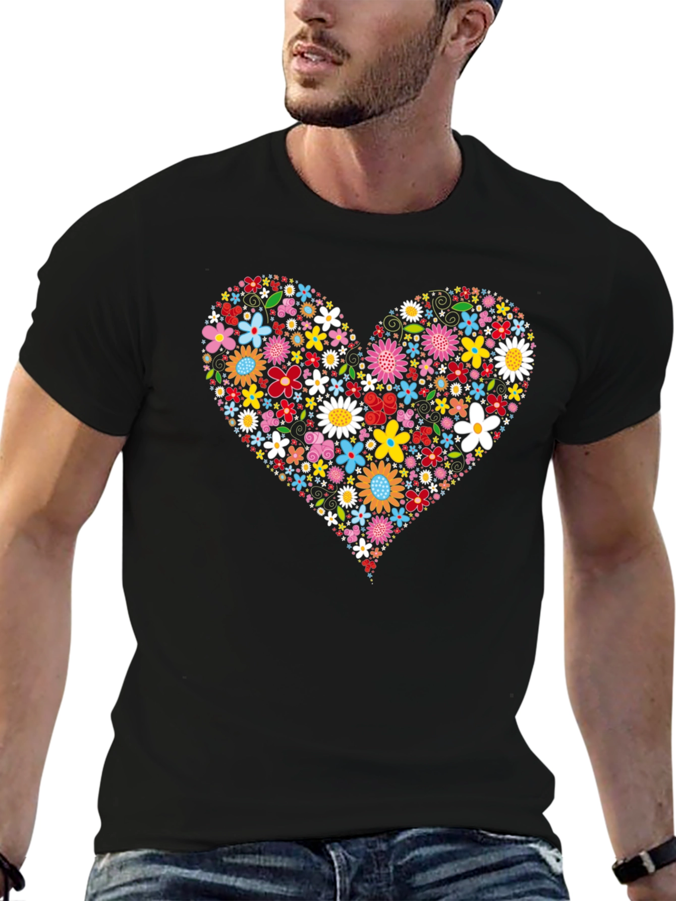 Black Floral Heart Graphic Tee - Trendy Black T-Shirt view 6