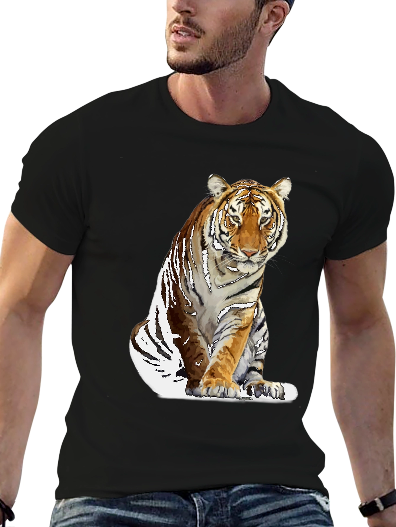 Black Cool Tiger Graphic Black T-Shirt for Men view 6