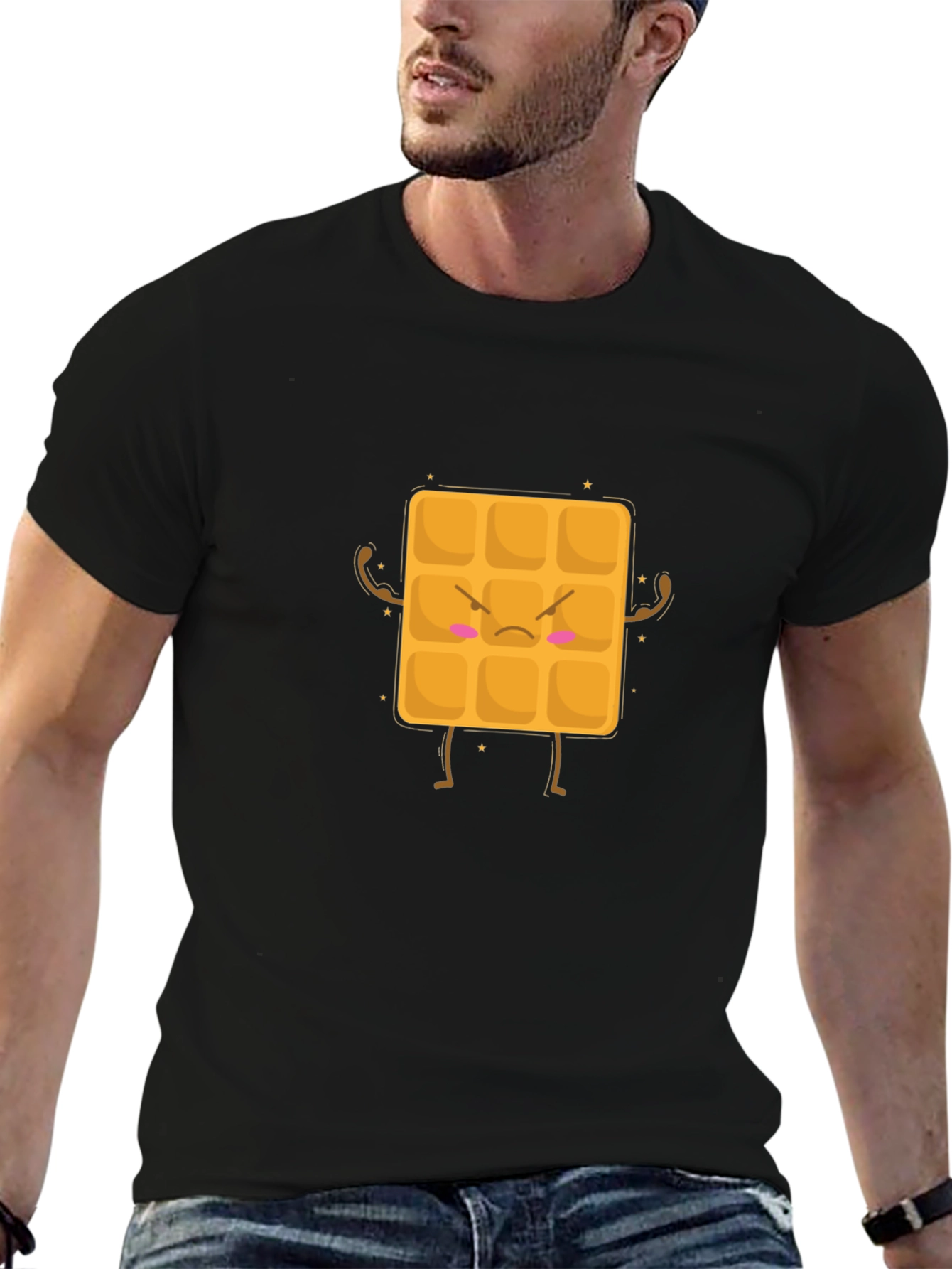 Black Angry Waffle Graphic Black T-Shirt - Funny Food Tee view 6