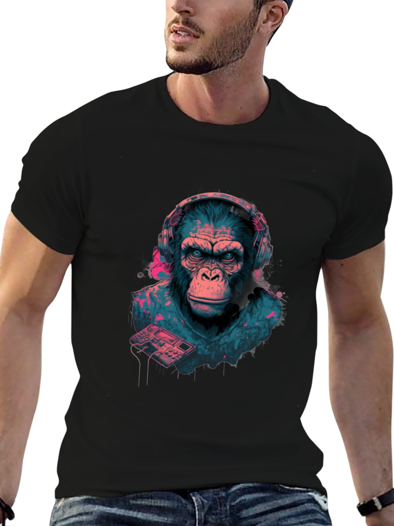 Black DJ Ape Graphic Tee - Cool & Unique Design view 6