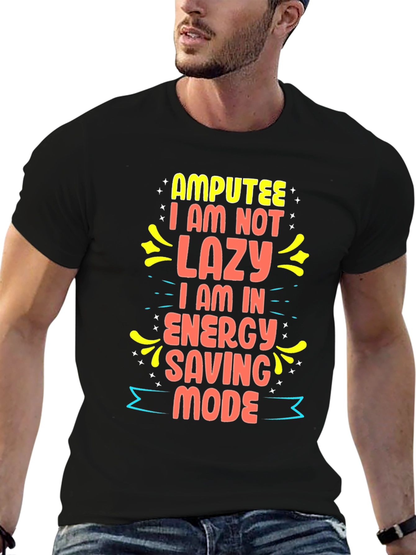 Black Amputee Energy Saving Mode Graphic Tee view 6