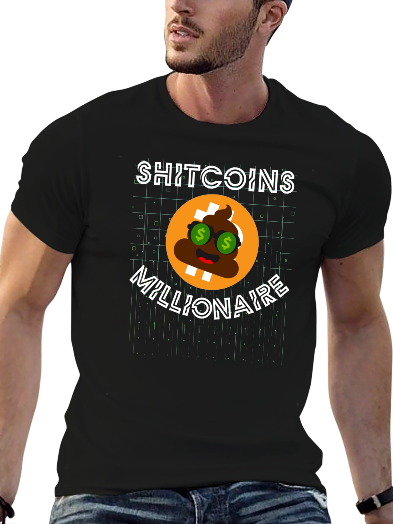 Black Shitcoins Millionaire Black T-Shirt view 6