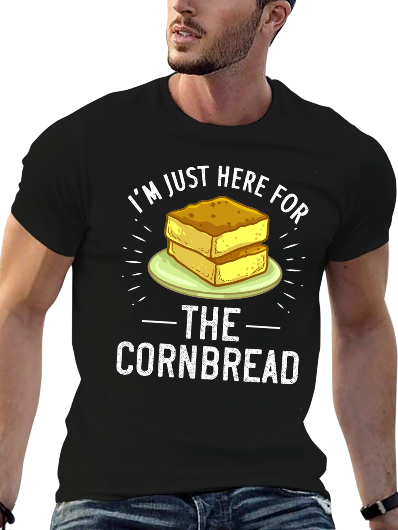 Black I'm Just Here For The Cornbread T-Shirt view 6