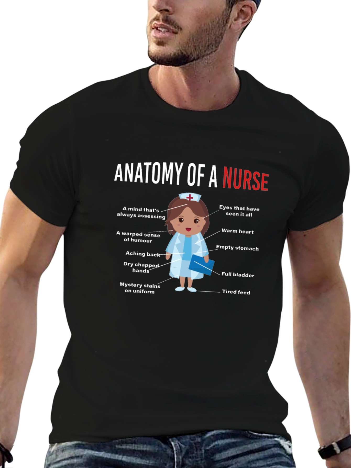 Black Anatomy of a Nurse Funny Graphic Tee view 6