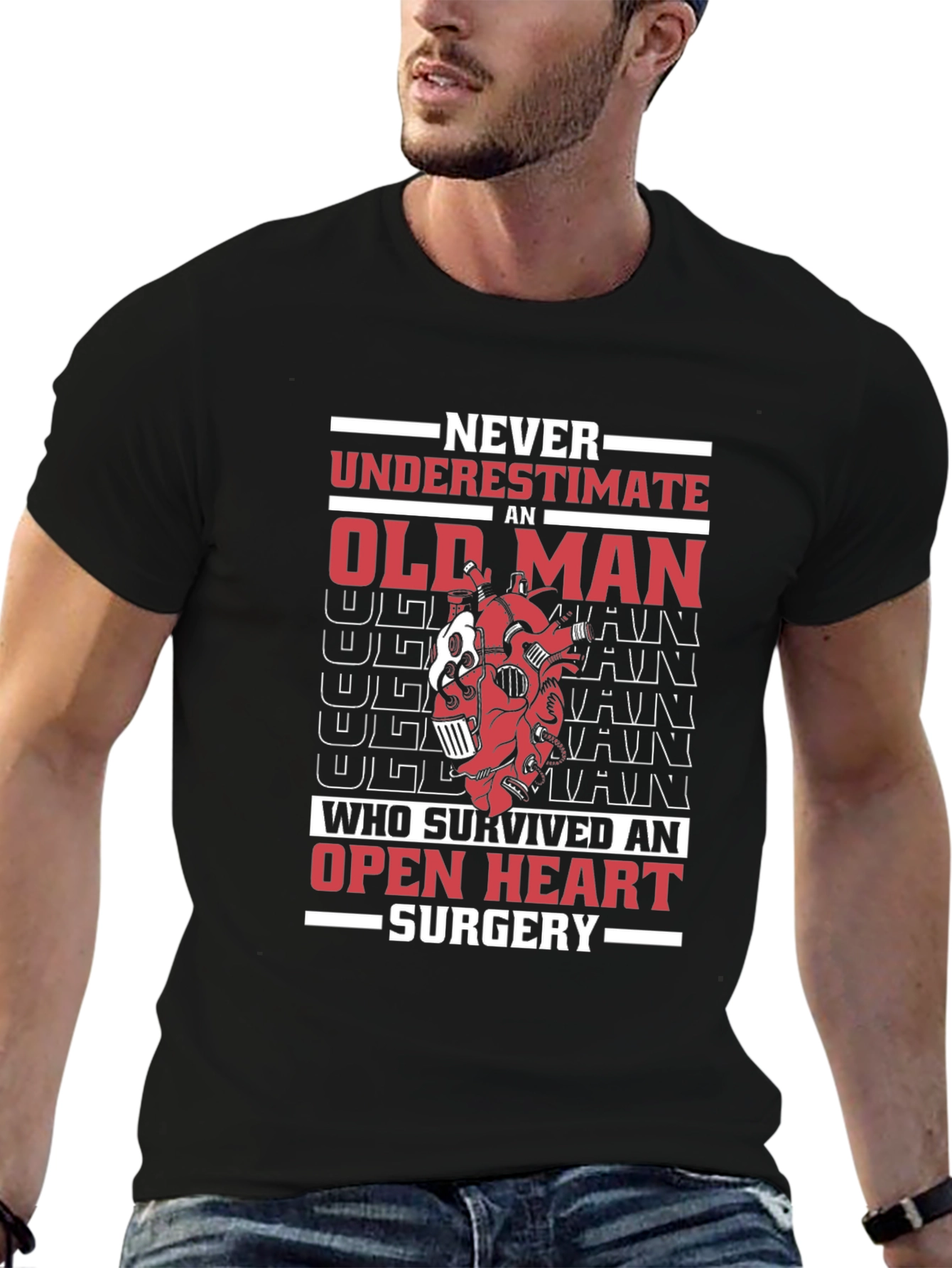 Black Never Underestimate Old Man Open Heart Surgery T-Shirt view 6