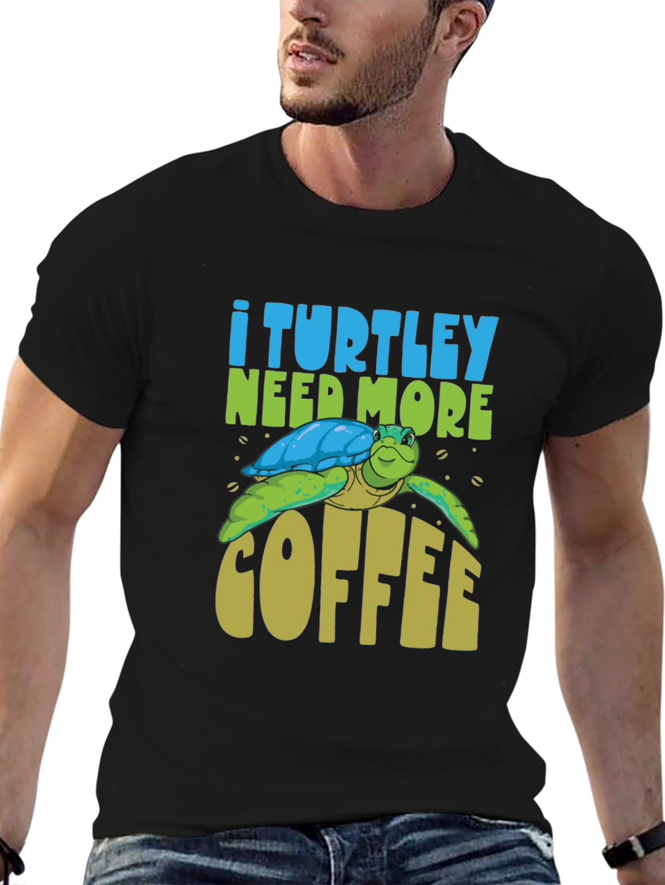 Black I Turtley Need More Coffee Black T-Shirt - Unisex view 6