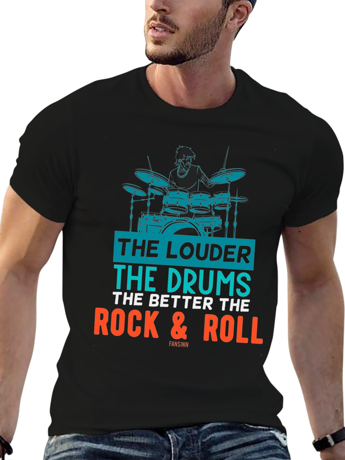 Black Rock & Roll Drummer Graphic T-Shirt view 6