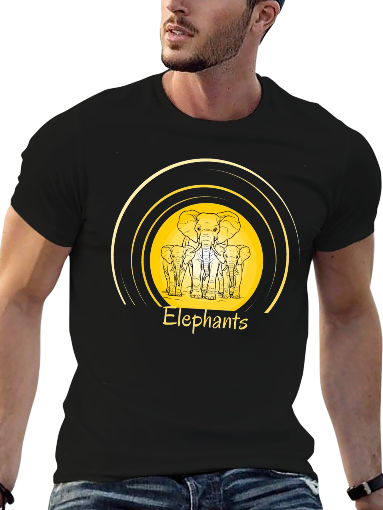Black Elephant Family Graphic Tee - Stylish Black Cotton Shirt view 6