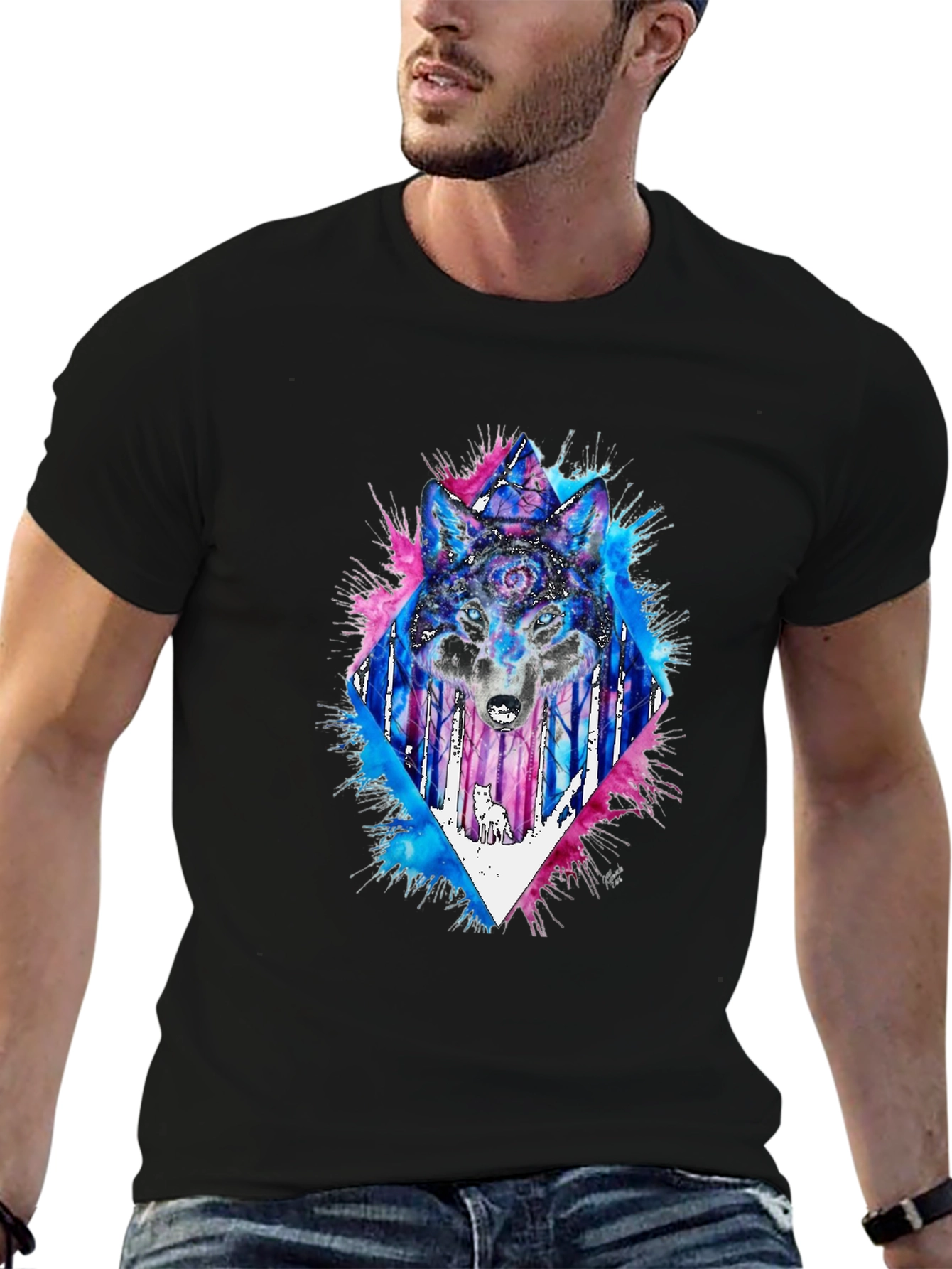 Black Mystic Wolf Graphic Tee - Black Cotton Blend view 6