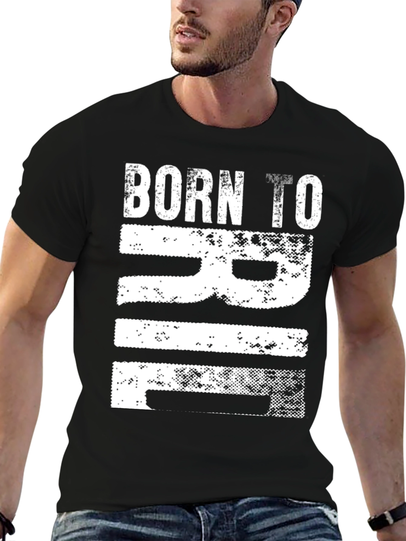 Black Born to RIF T-Shirt - Distressed Graphic Tee view 6