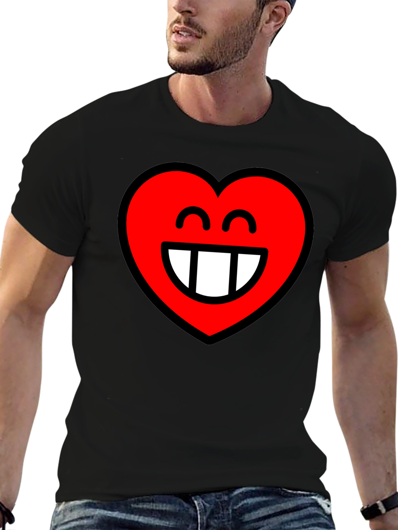 Black Heart Smile Graphic Black T-Shirt view 6